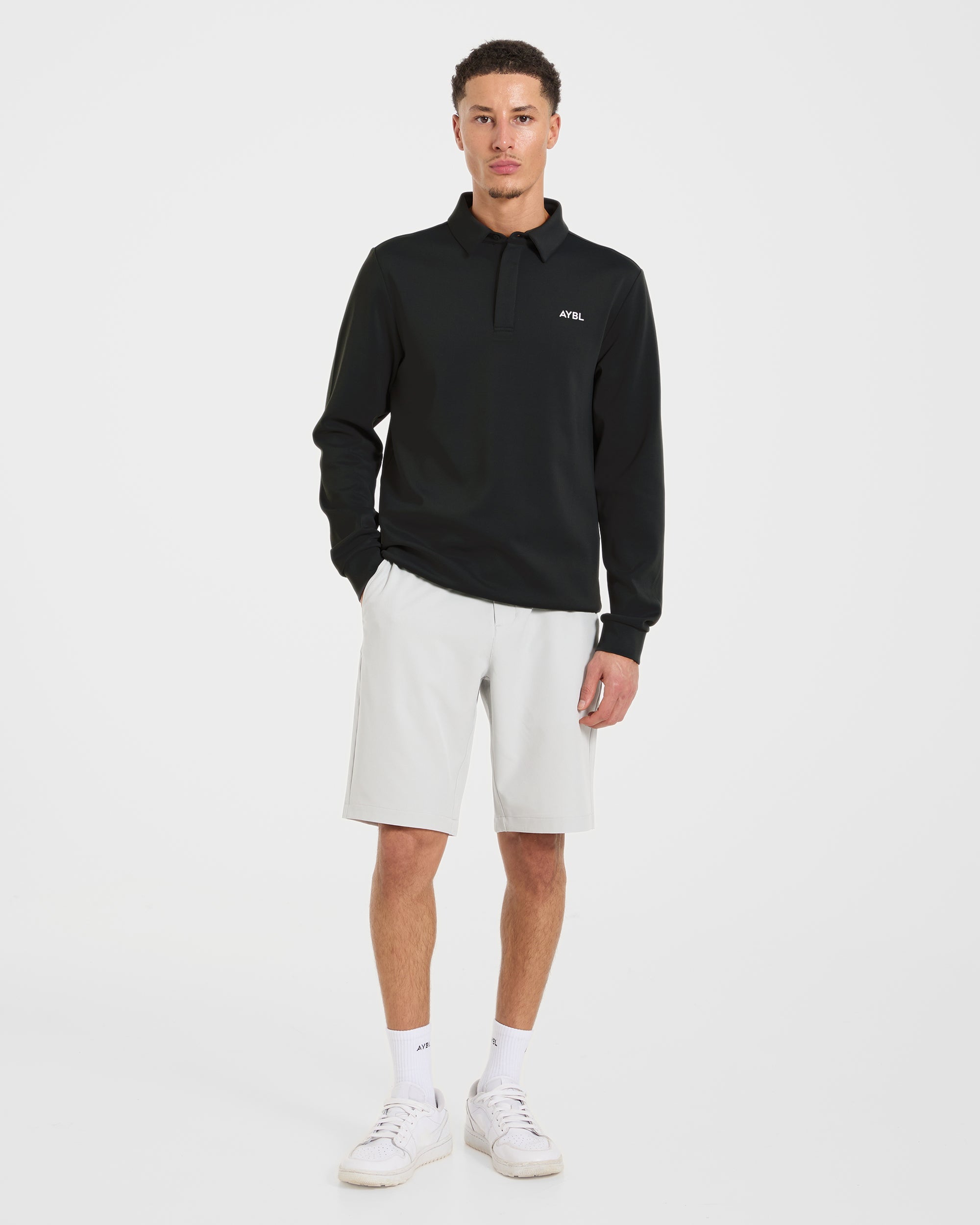 Precision Longsleeve Collared Pullover - Black