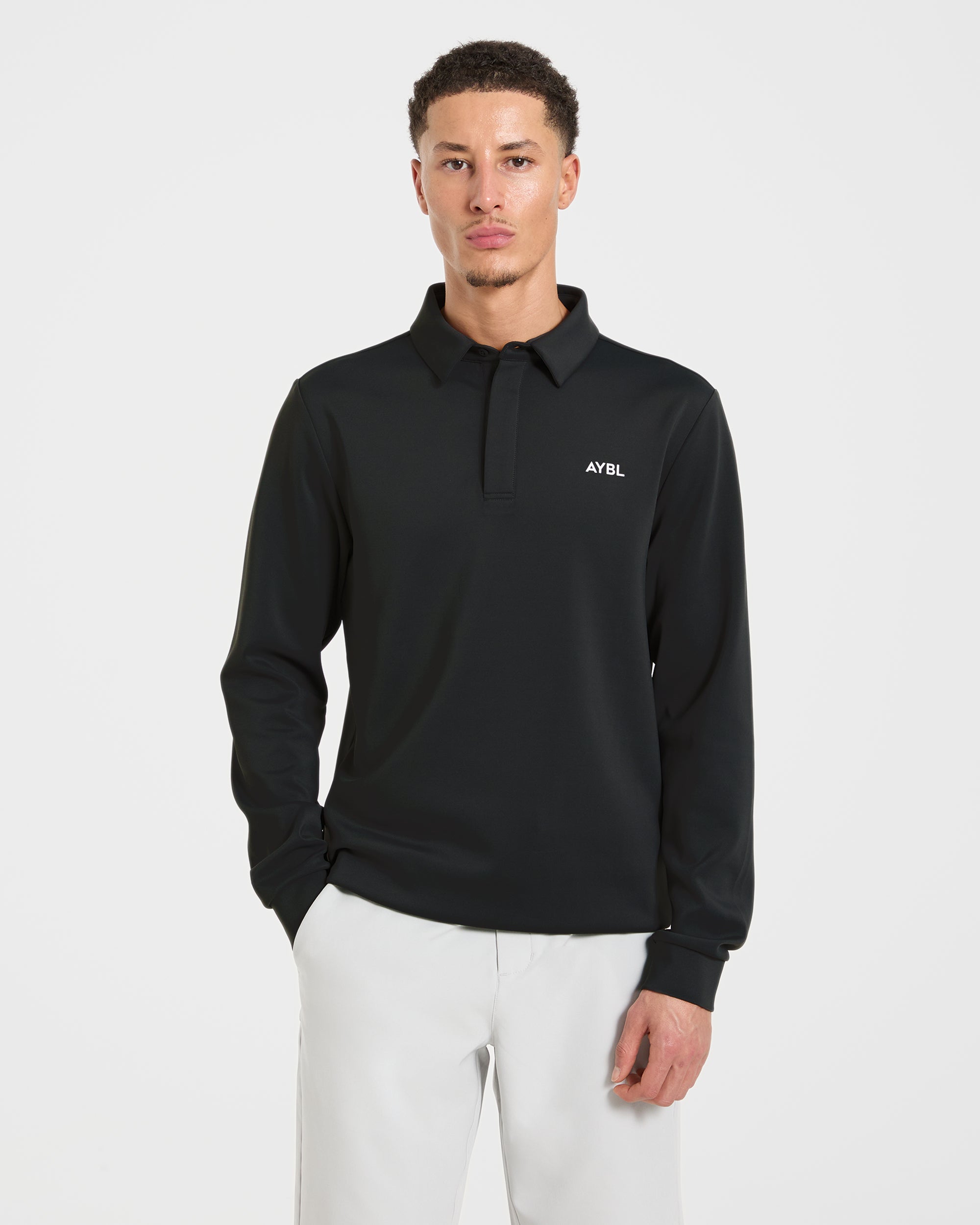 Precision Longsleeve Collared Pullover - Black