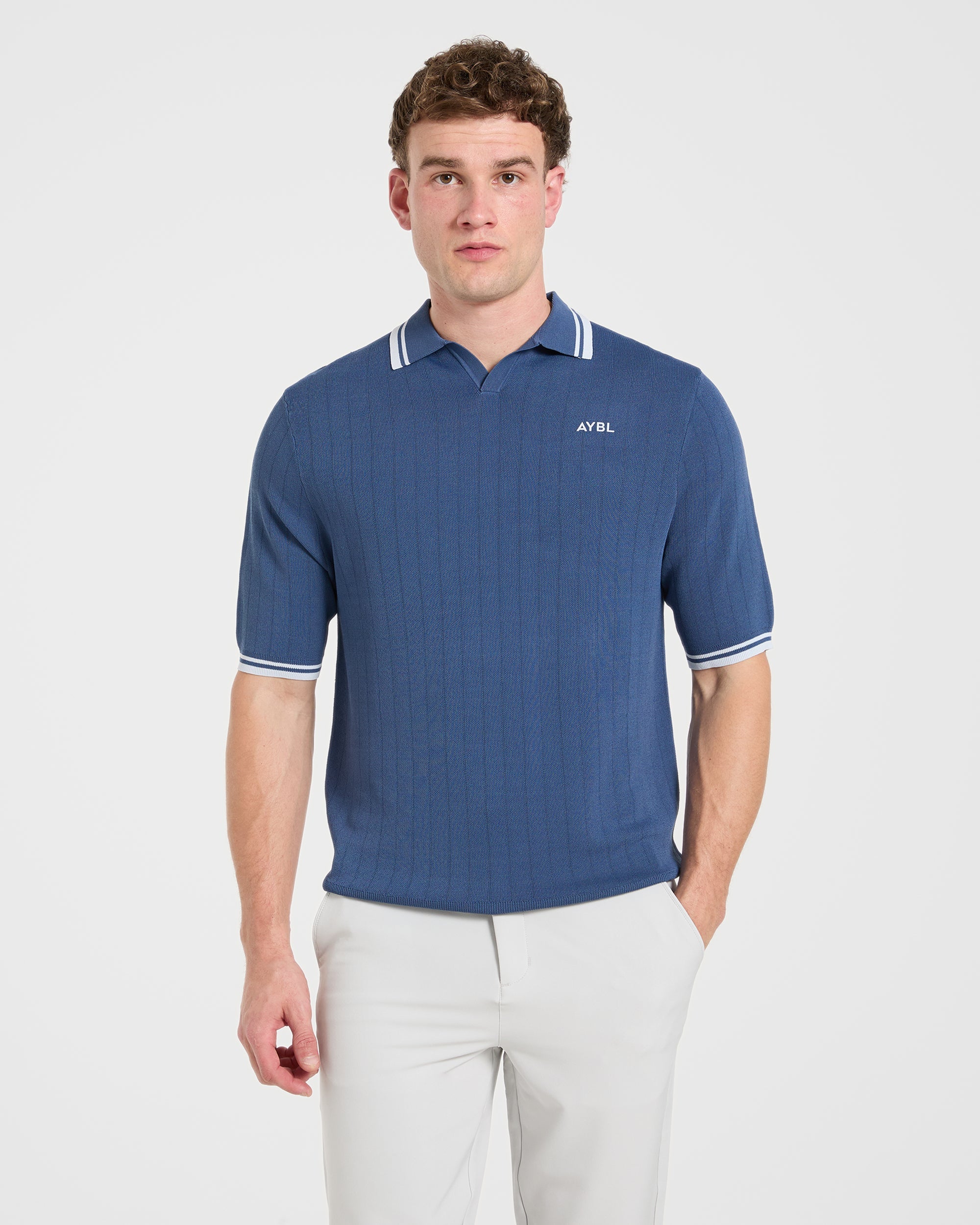 Classic Knitted Polo - Muted Blue