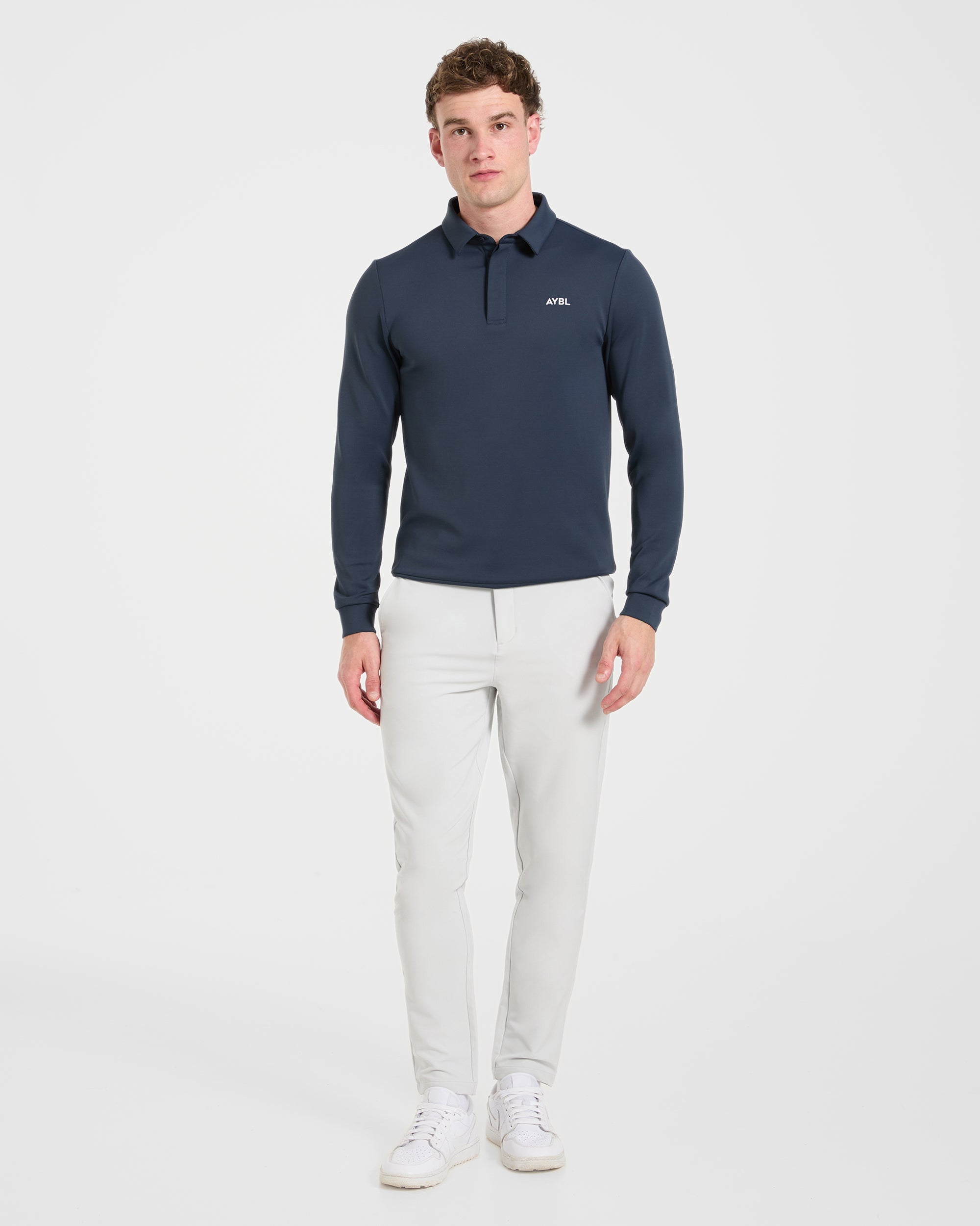 Precision Longsleeve Collared Pullover - Navy Blue