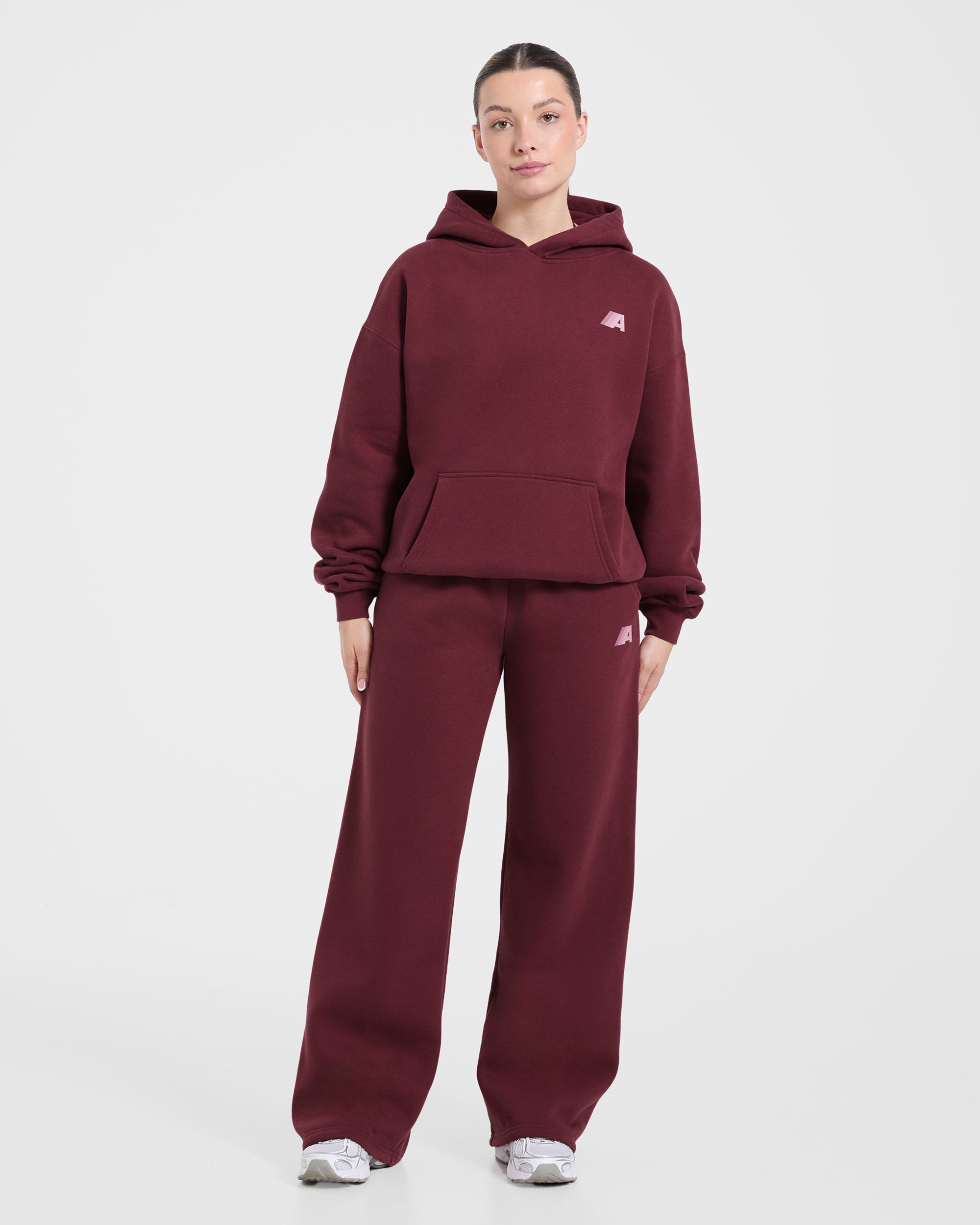 Retro Athletics Oversized Straight Leg Joggers - Deep Raspberry/Pink