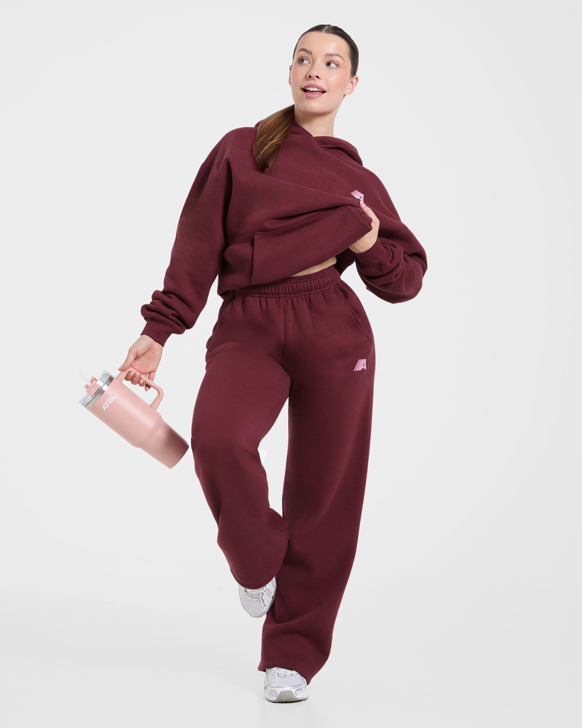 Retro Athletics Oversized Straight Leg Joggers - Deep Raspberry/Pink