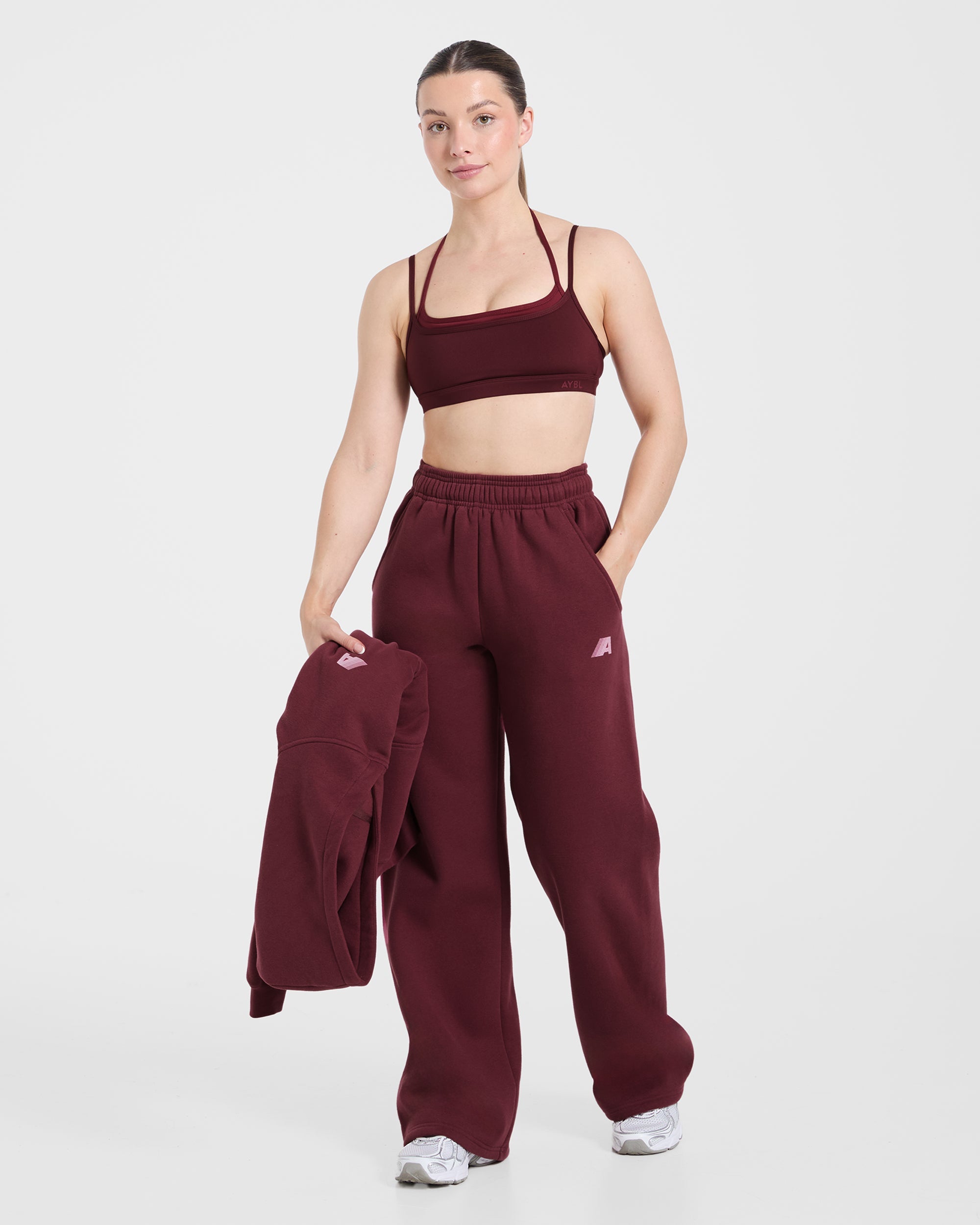 Retro Athletics Oversized Straight Leg Joggers - Deep Raspberry/Pink