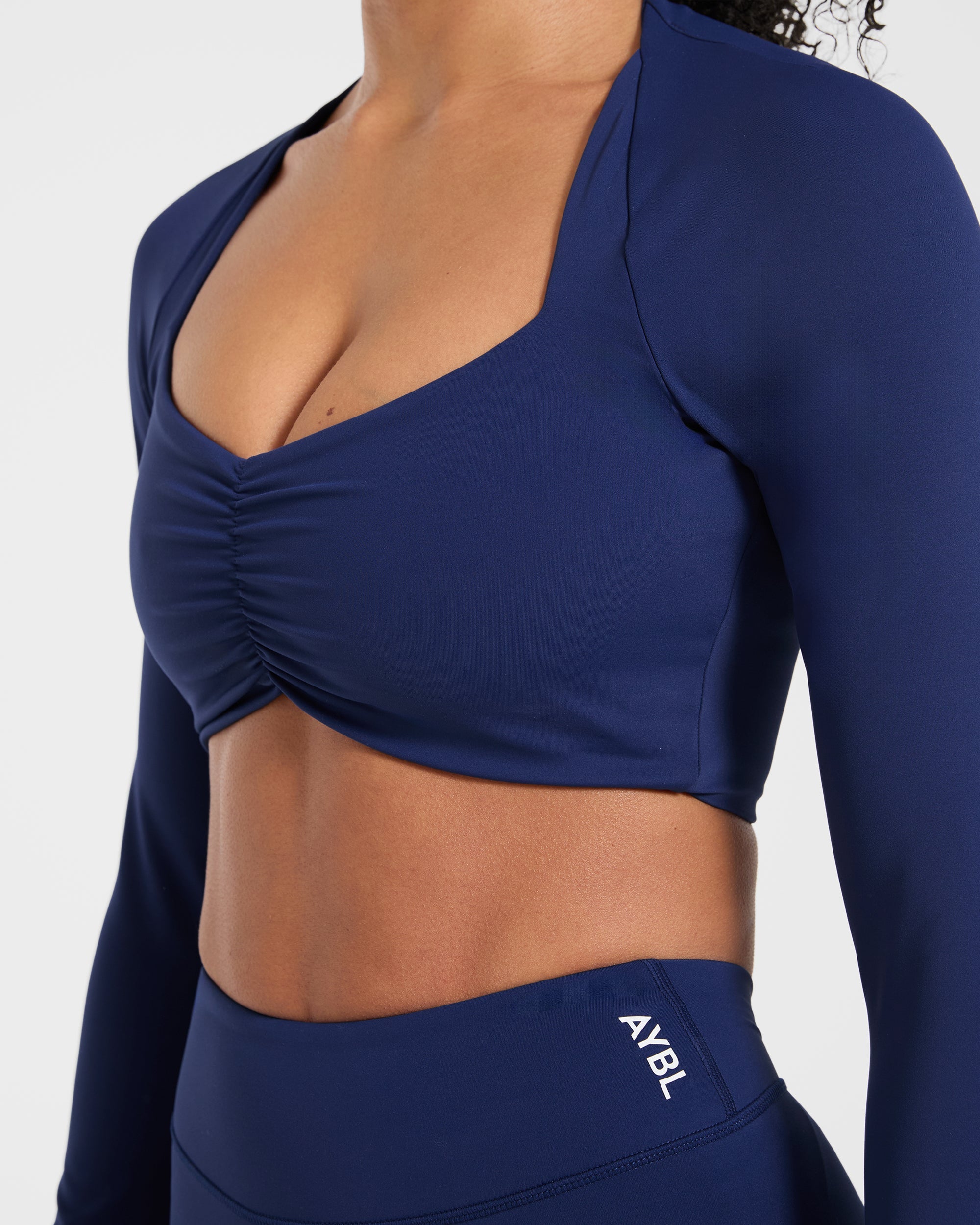 Physique Long Sleeve Crop Top - Midnight Navy