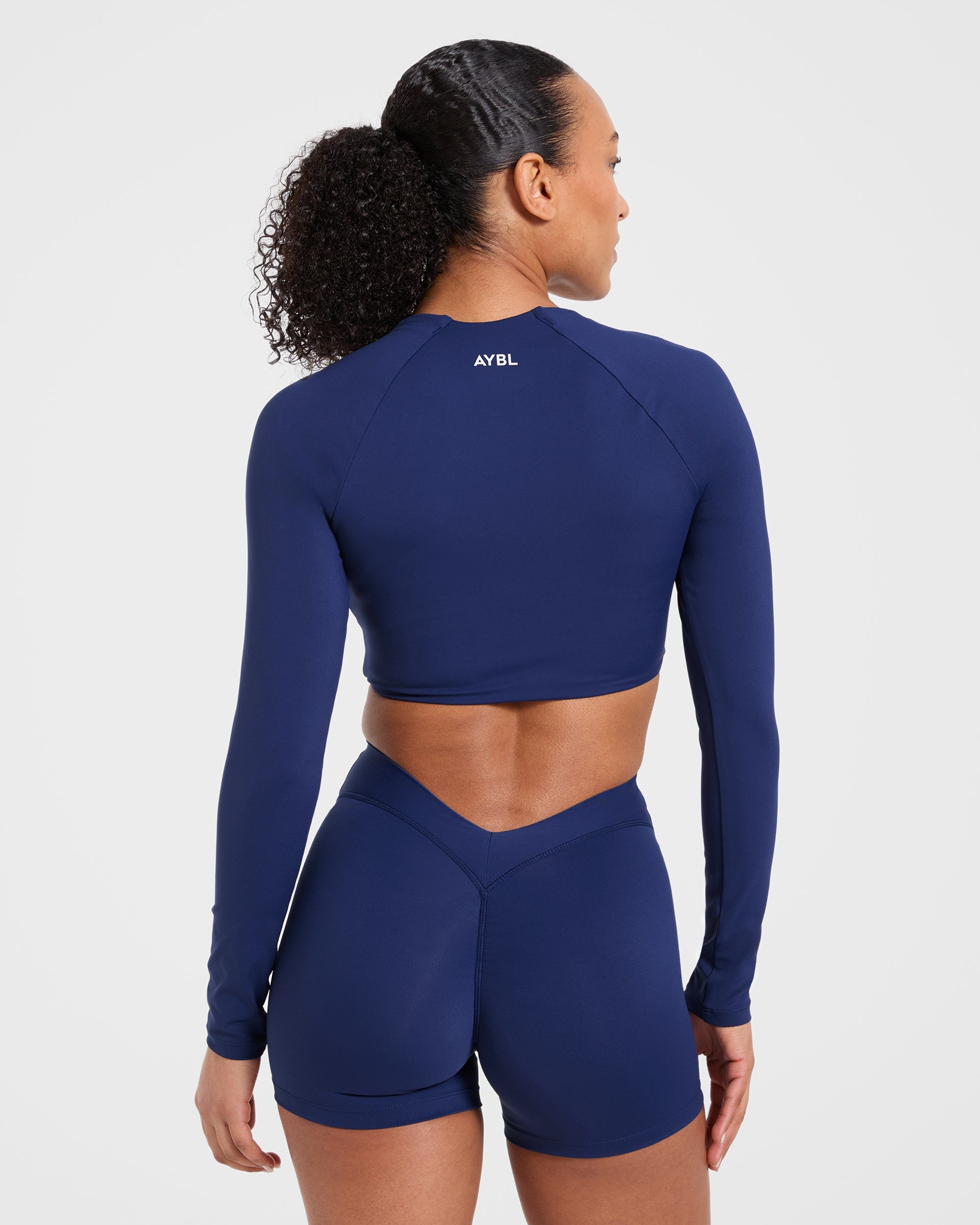 Physique Long Sleeve Crop Top - Midnight Navy
