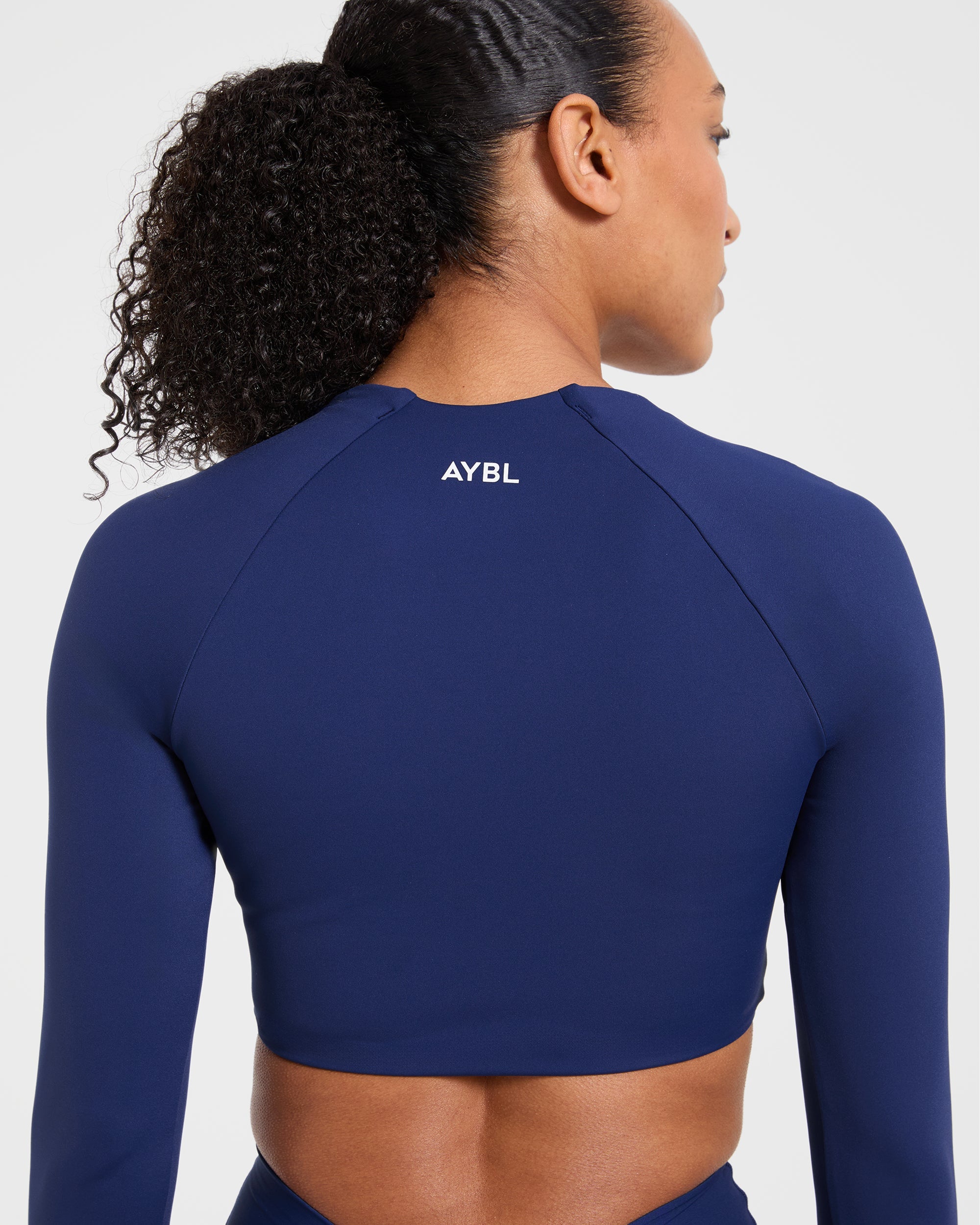 Physique Long Sleeve Crop Top - Midnight Navy