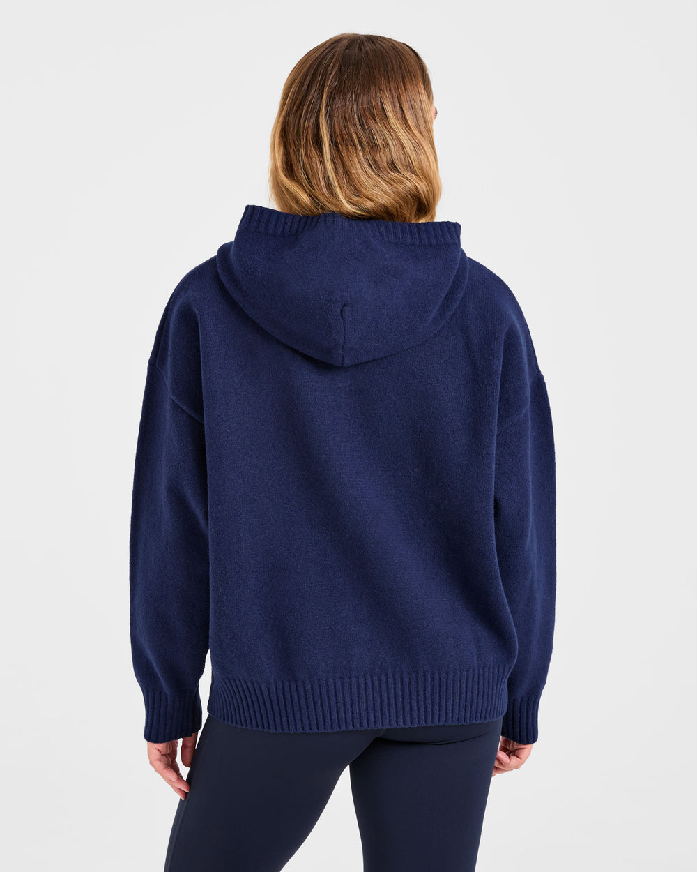 Varsity Minimal Logo Oversized Knitted Hoodie Navy