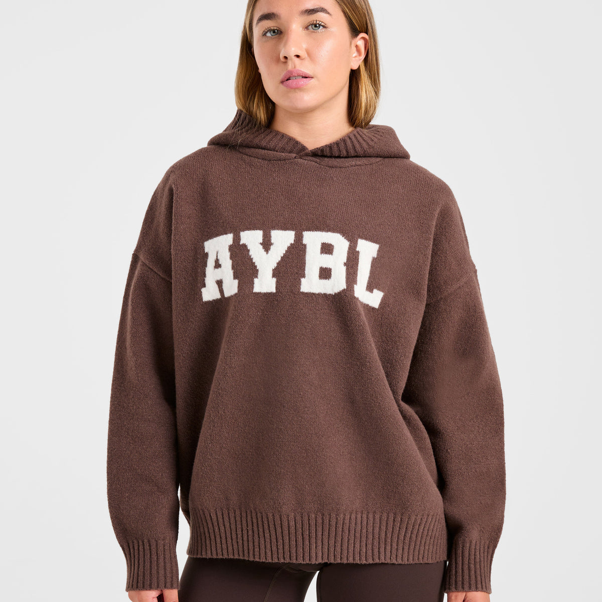 Varsity Oversized Knitted Hoodie - Brown