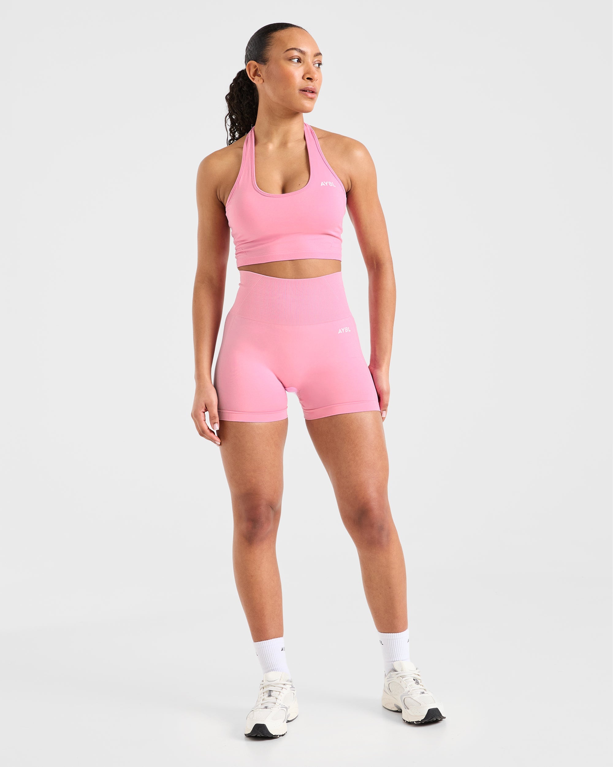 Empower Seamless Halterneck Crop Top - Baby Pink