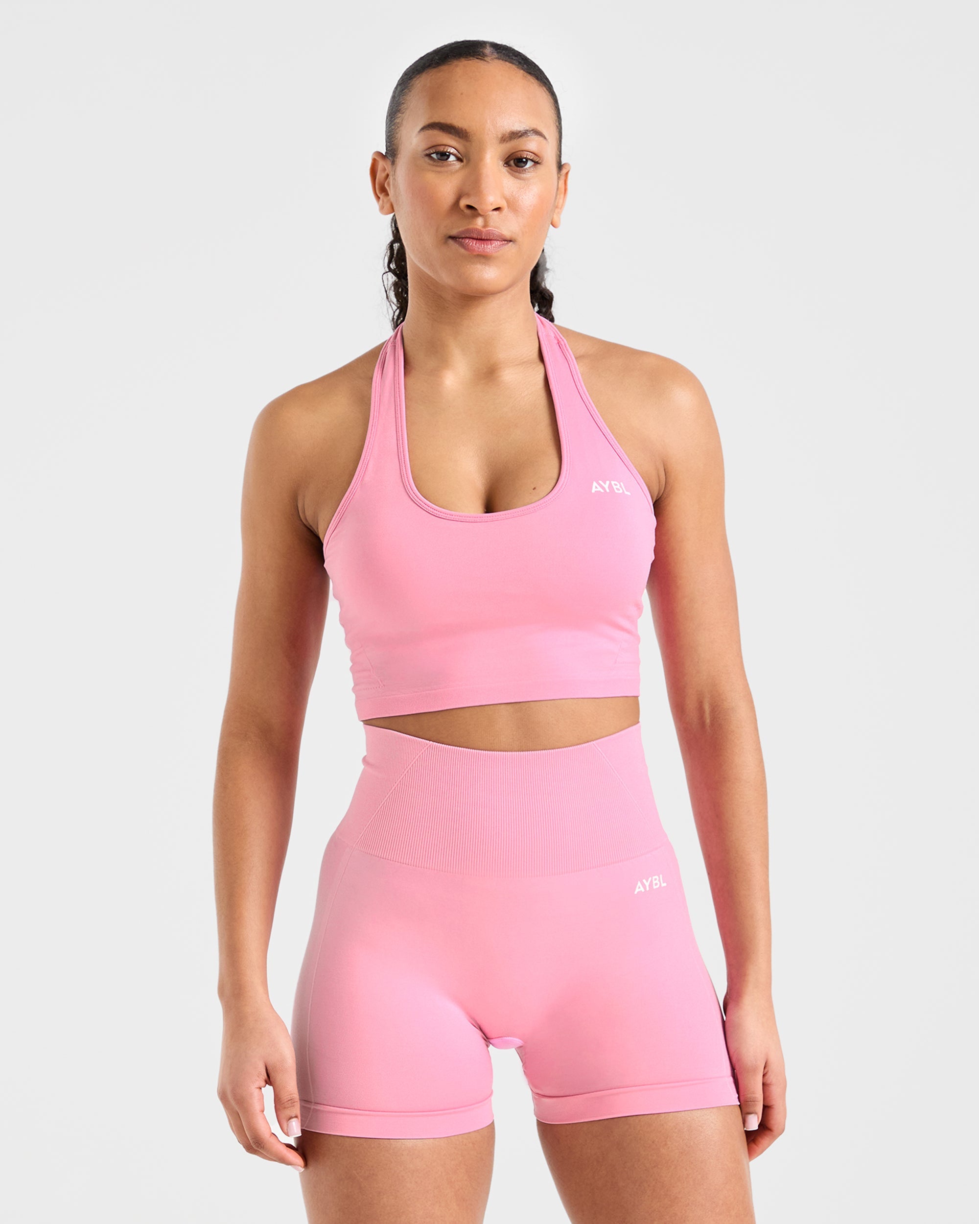 Empower Seamless Halterneck Crop Top - Baby Pink