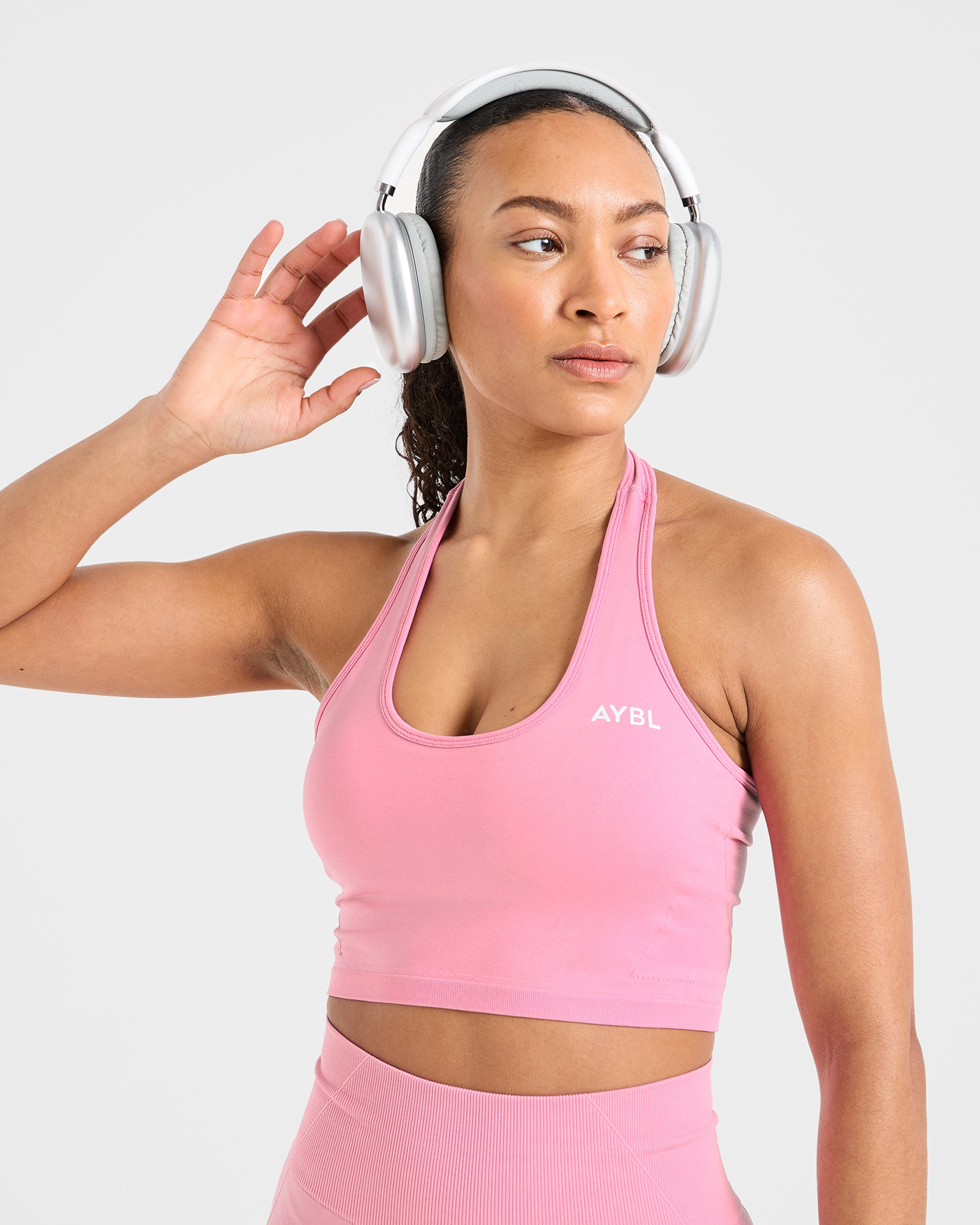 Empower Seamless Halterneck Crop Top - Baby Pink