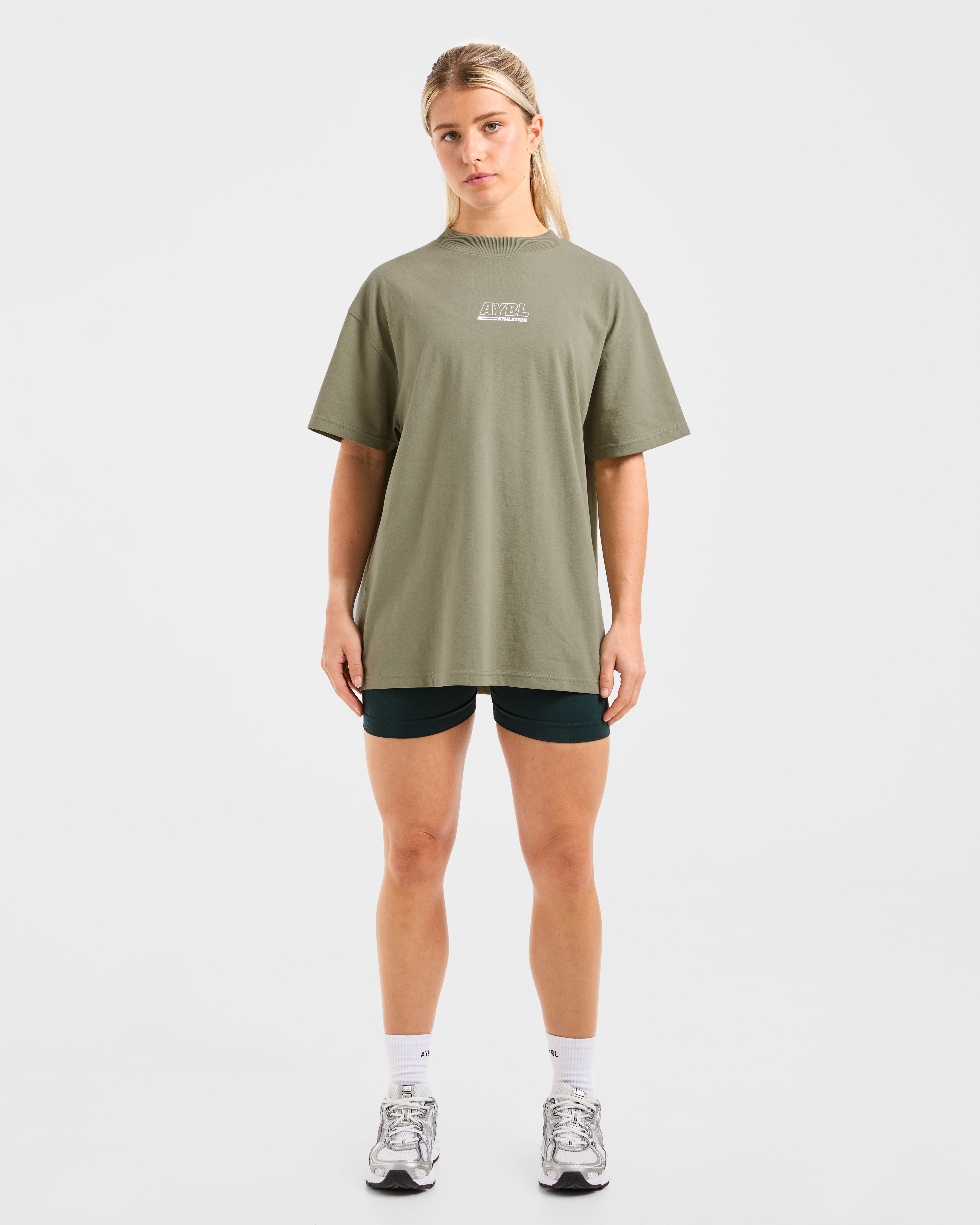 Athletics Track Oversized T Shirt - Muted Olive