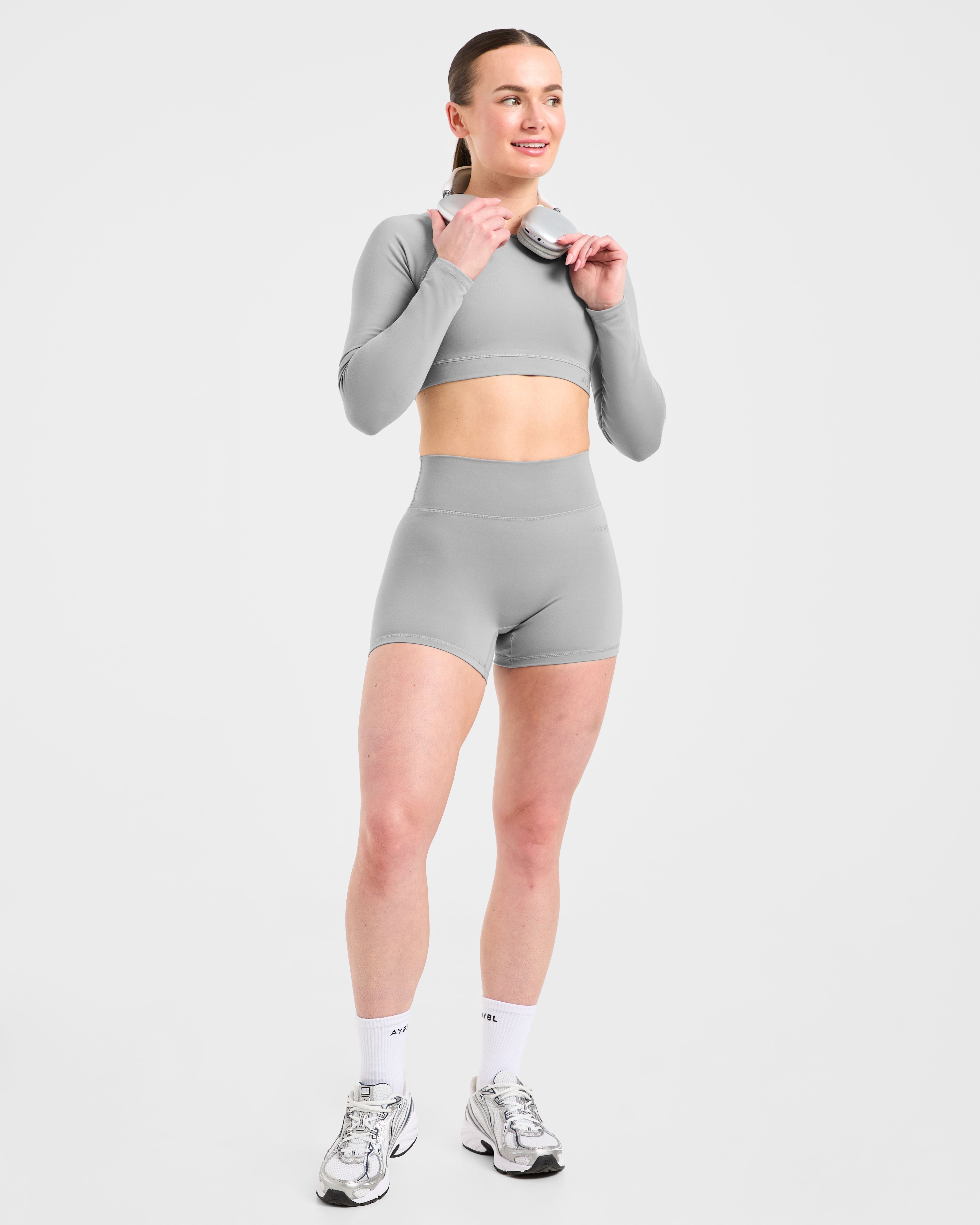 Staple Long Sleeve Crop Top - Grey