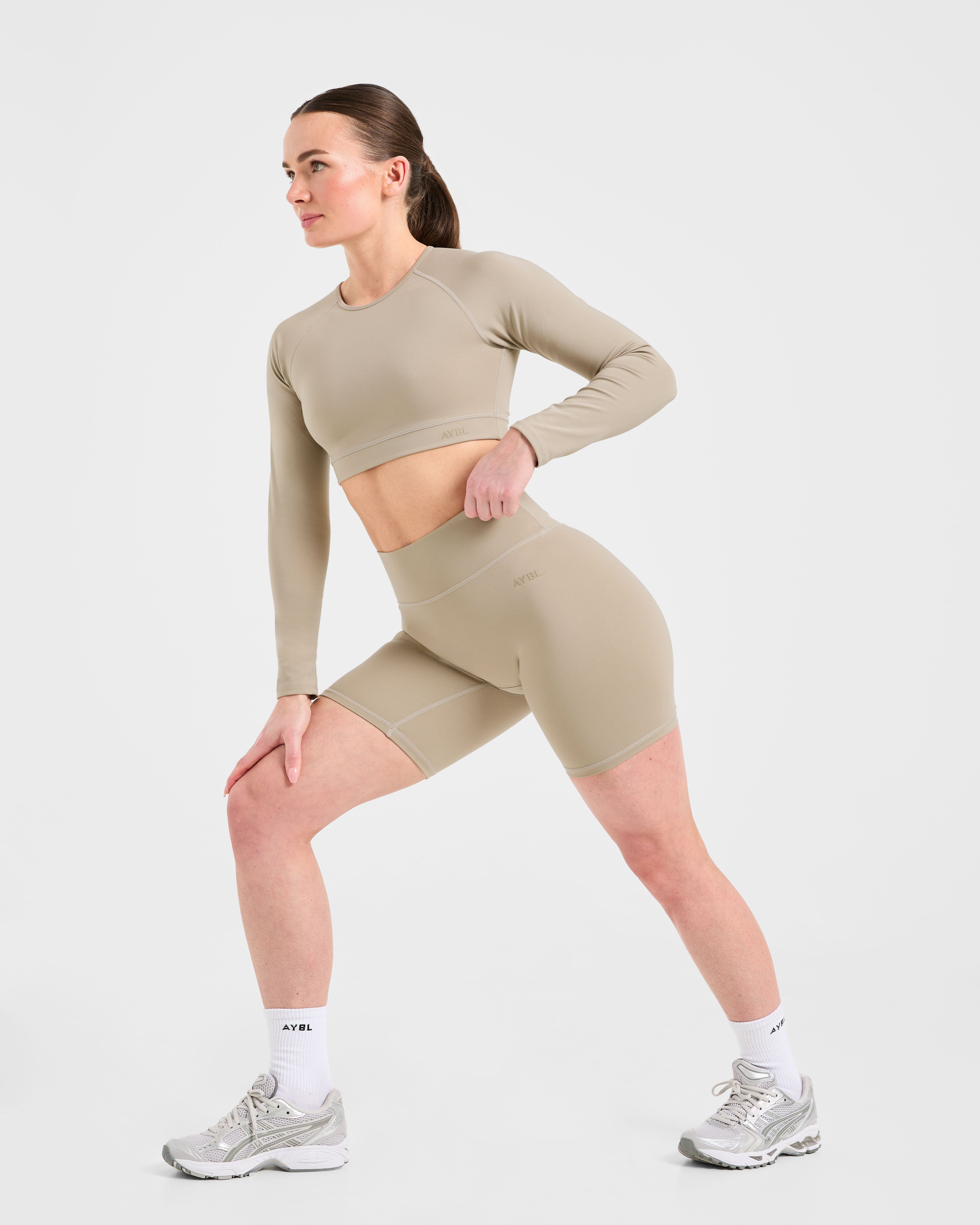 Staple Long Sleeve Crop Top - Muted Taupe