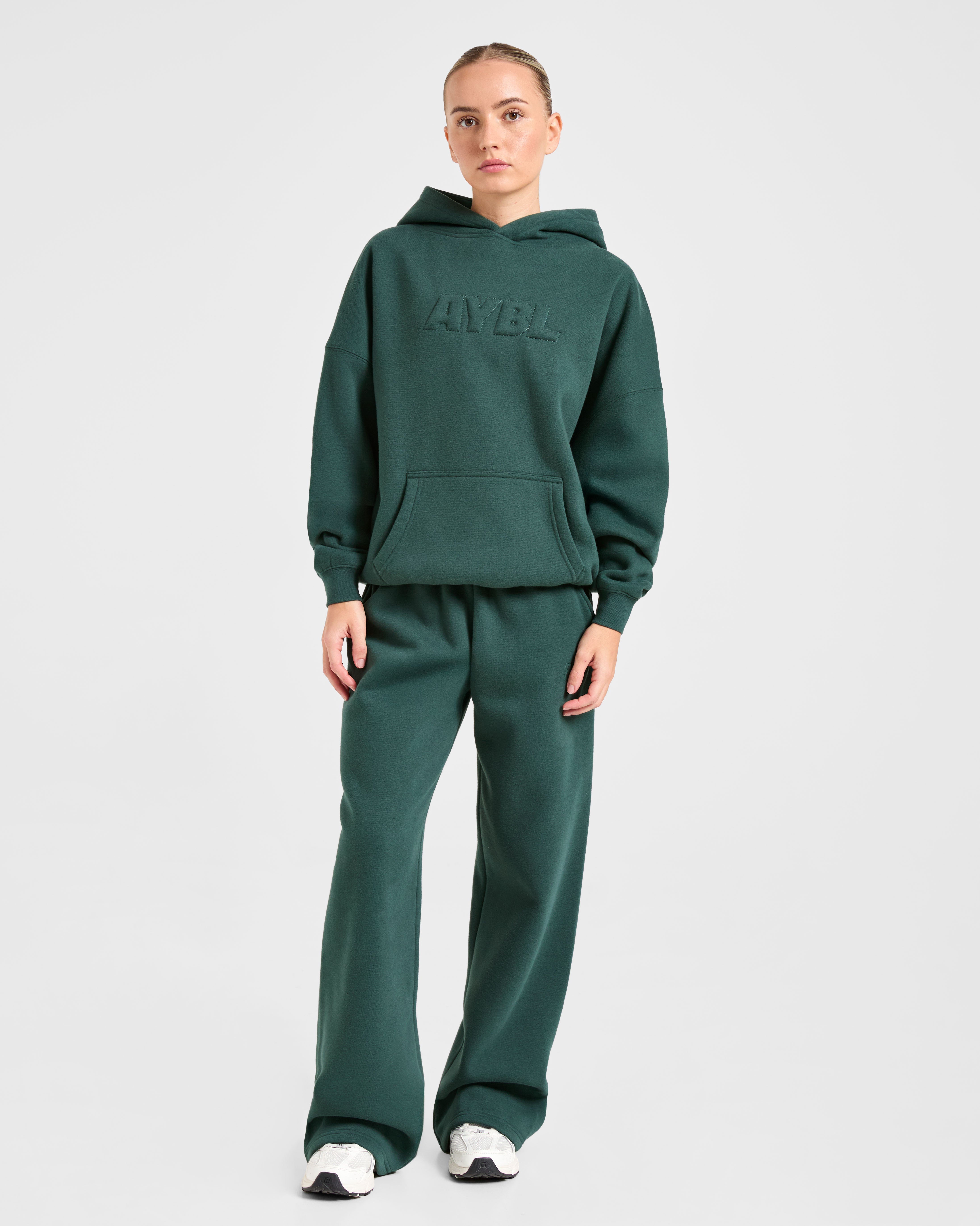 Classic Plush Oversized Straight Leg Joggers - Pine Green