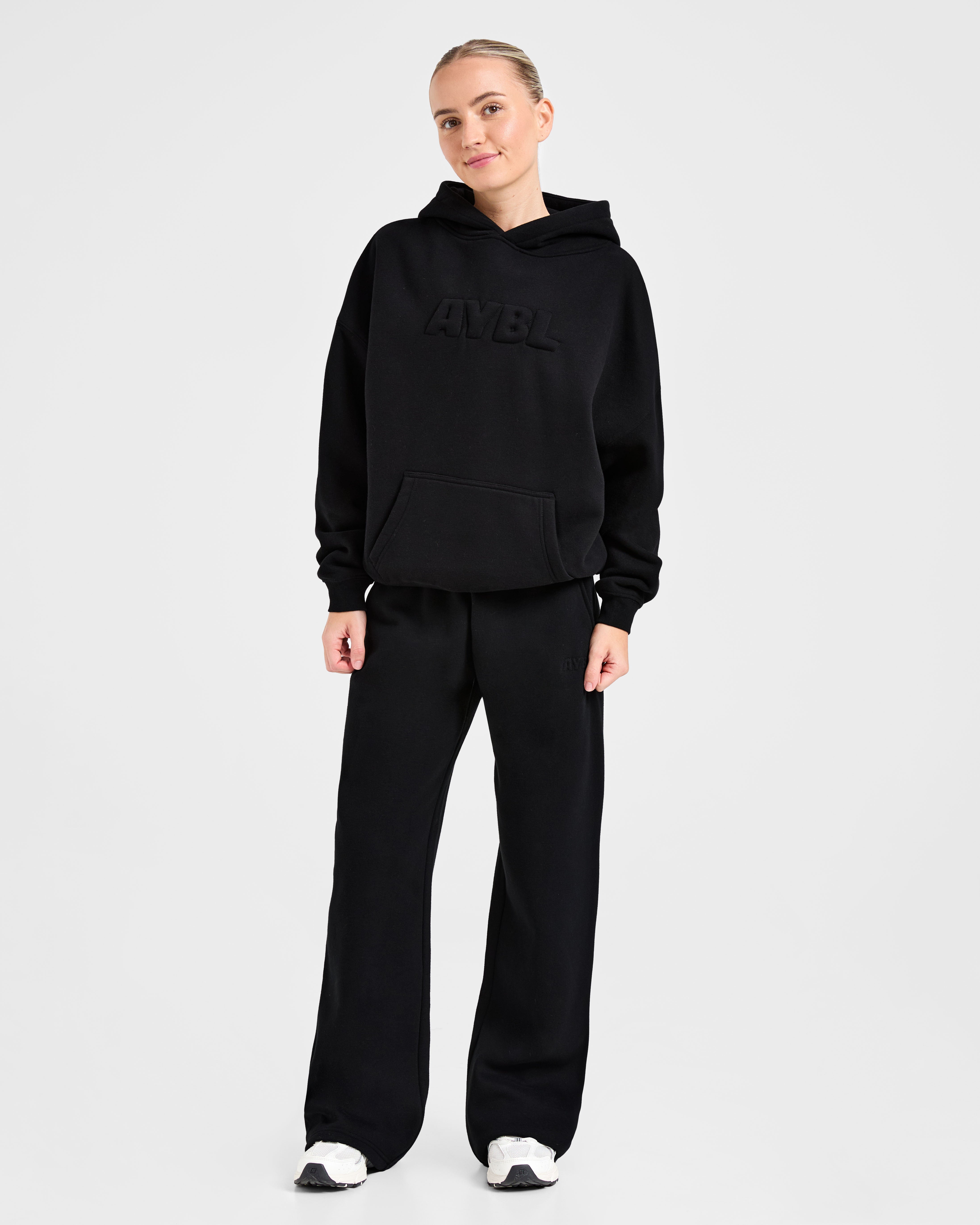 Classic Plush Oversized Straight Leg Joggers - Black