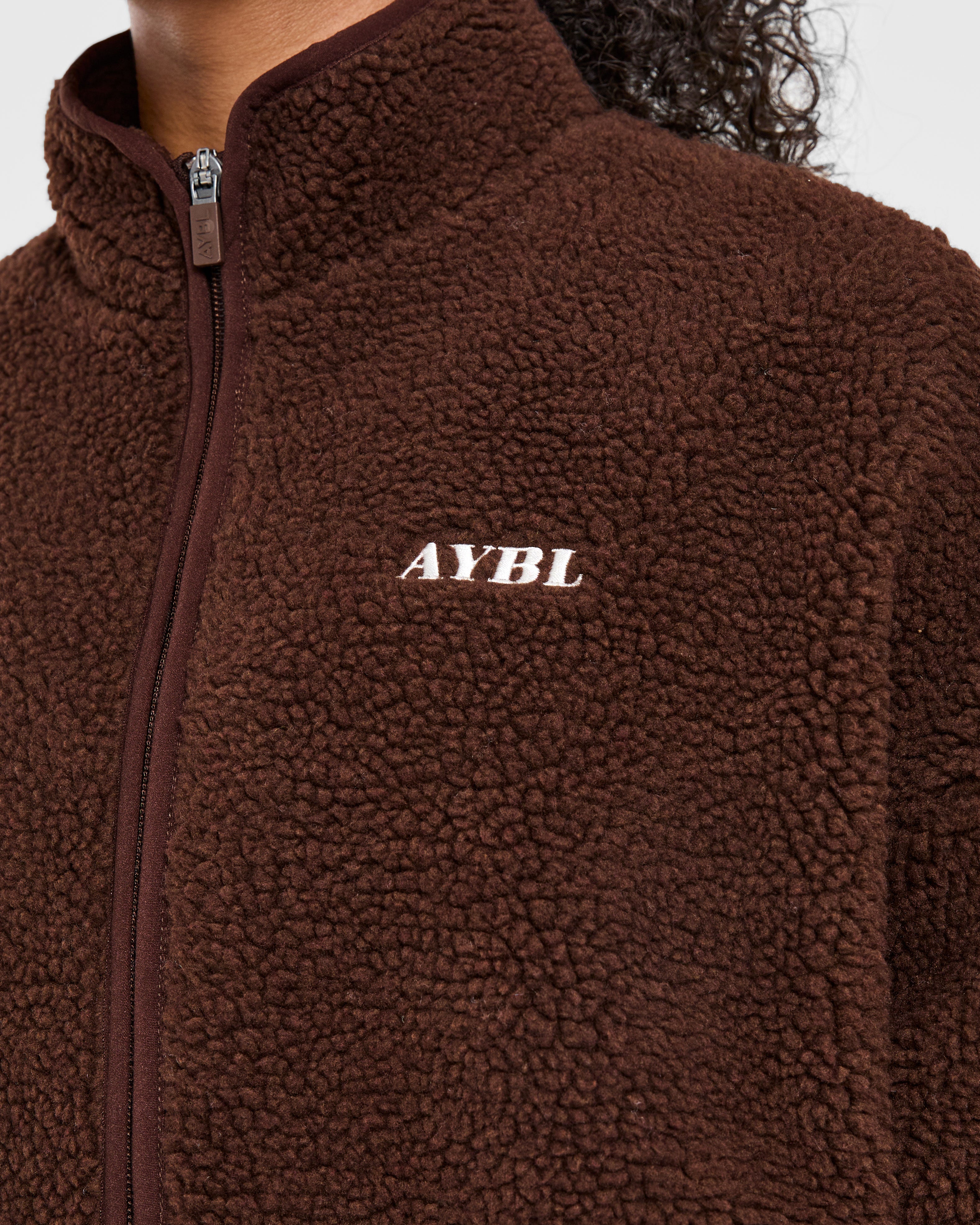 Oversized Zip Up Fleece Jacket - Brown