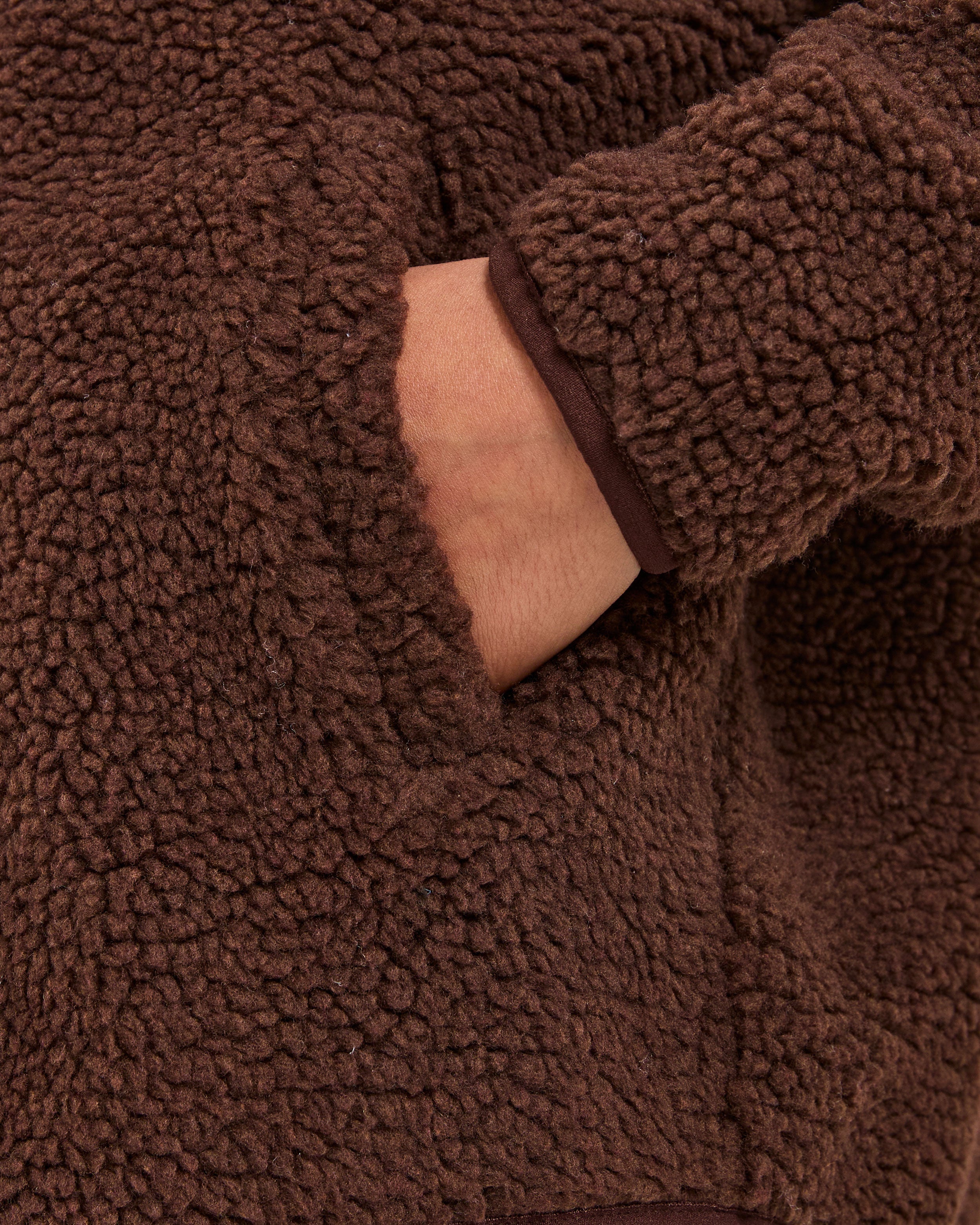 Oversized Zip Up Fleece Jacket - Brown