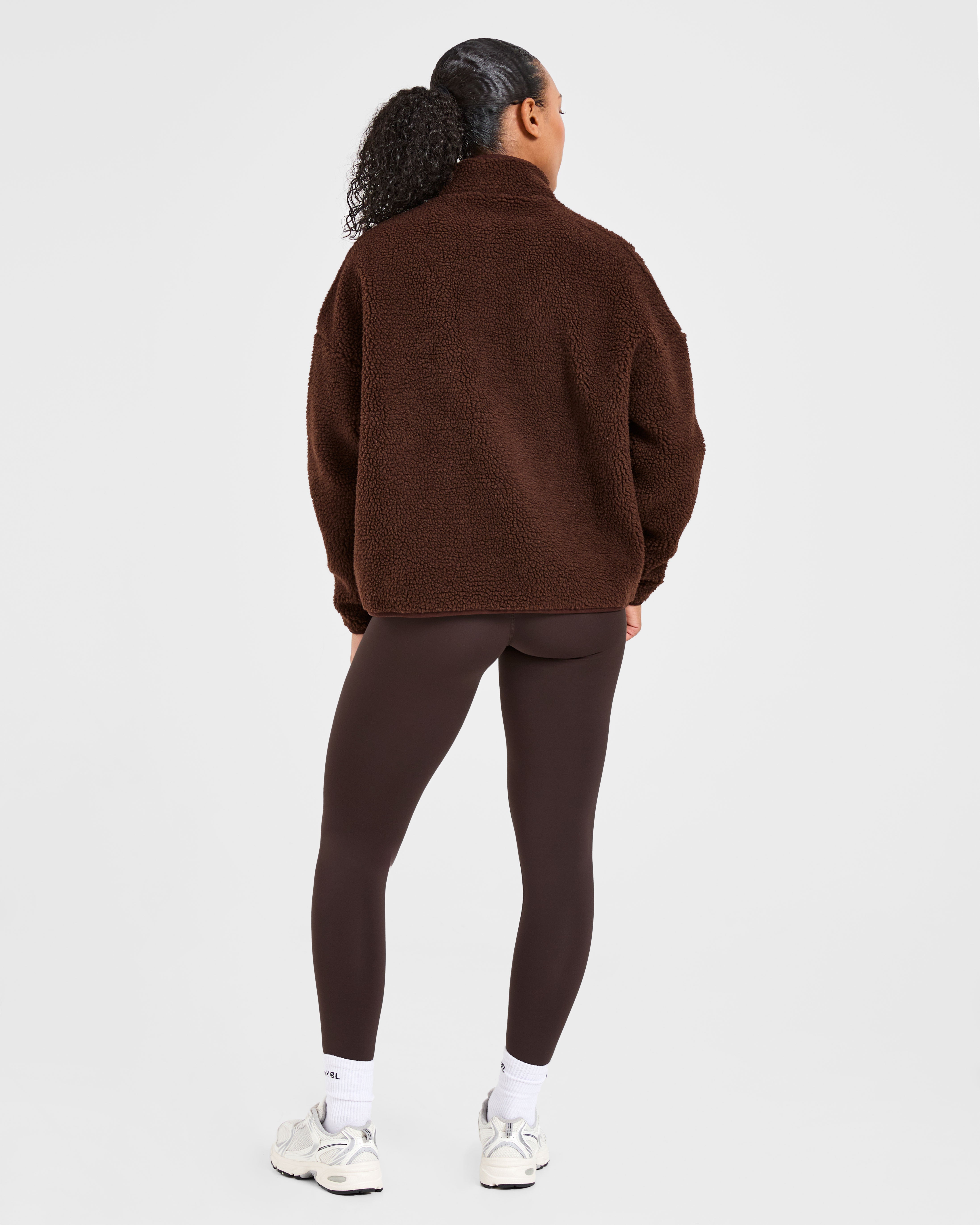 Oversized Zip Up Fleece Jacket - Brown