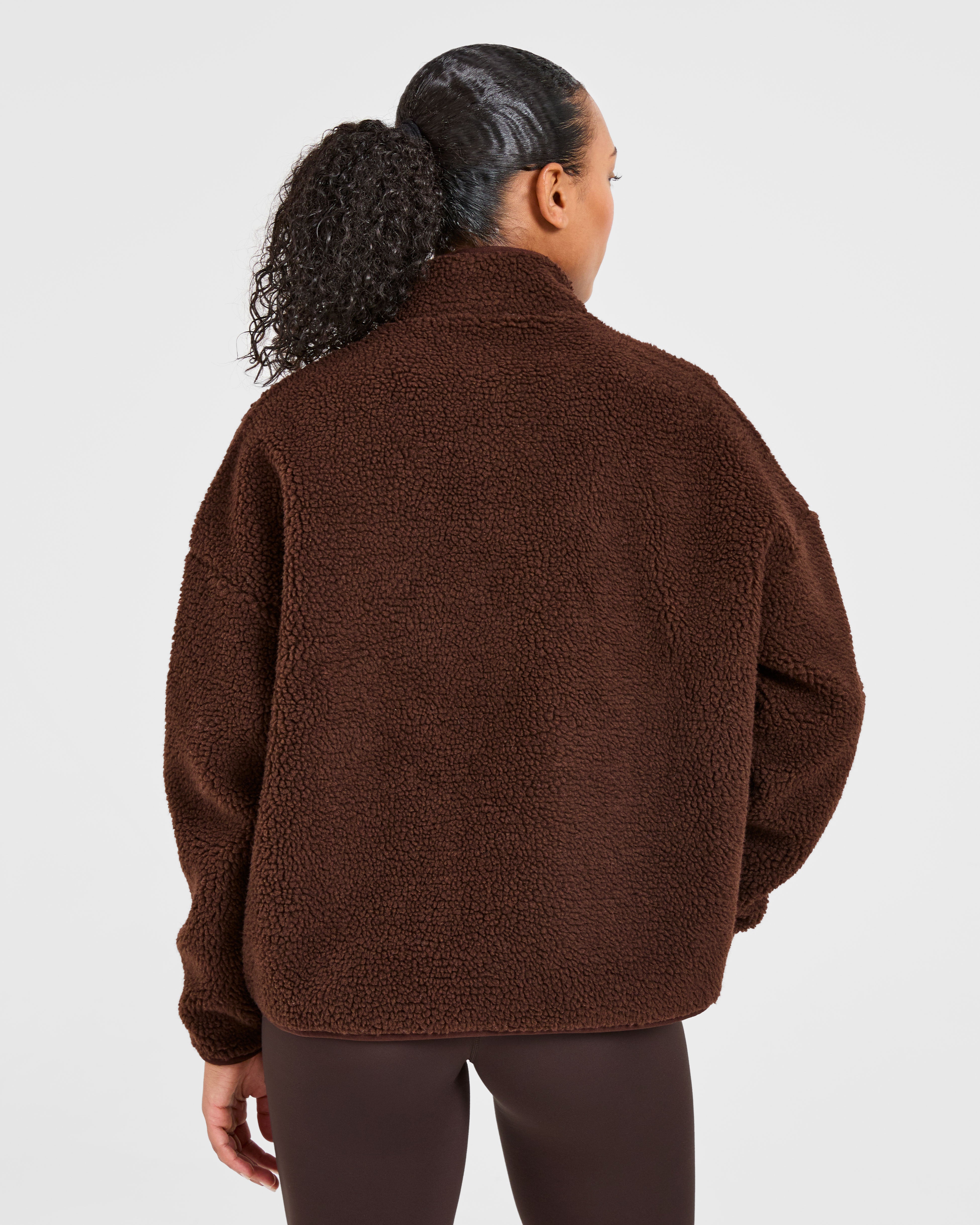 Oversized Zip Up Fleece Jacket - Brown