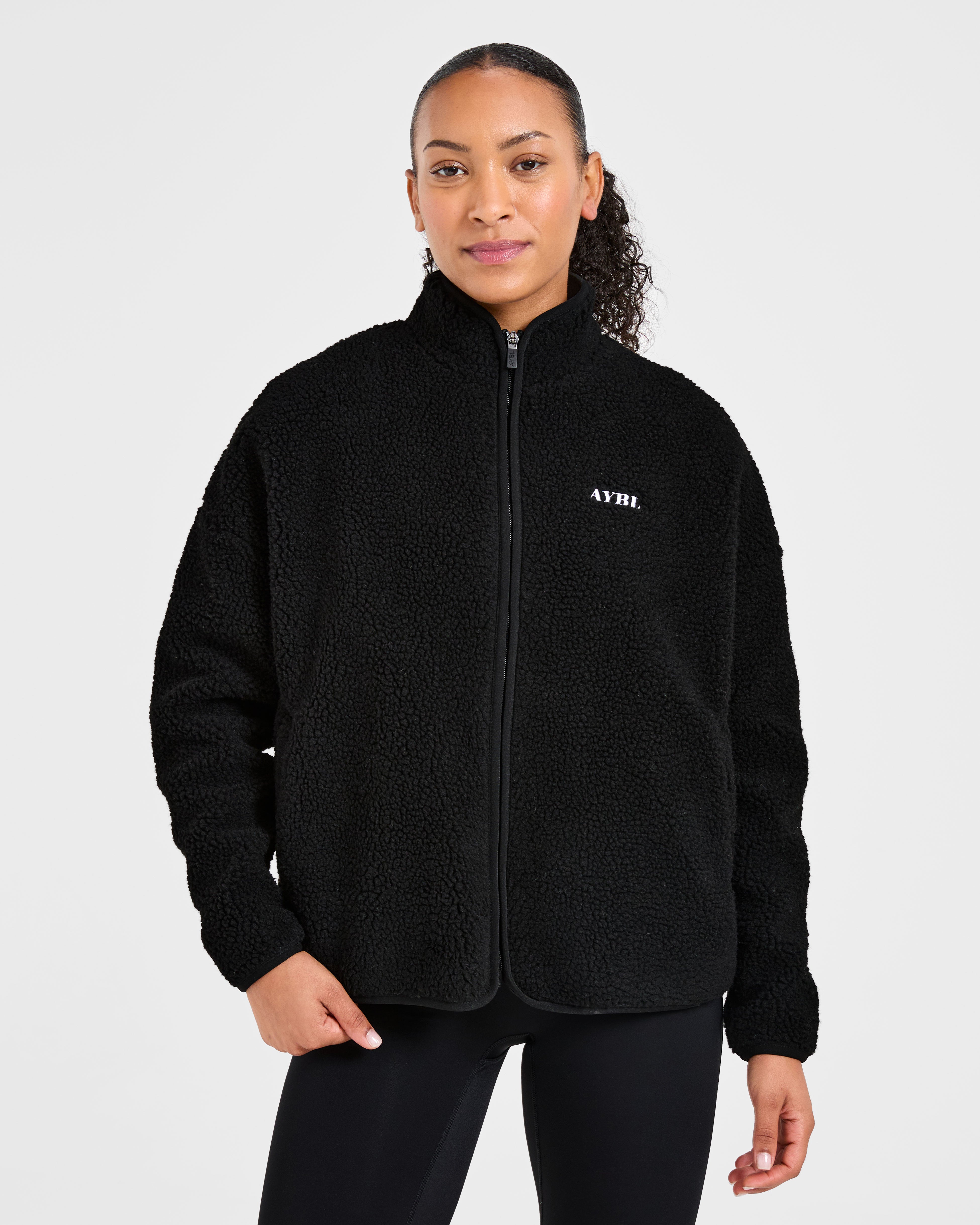 Oversized Zip Up Fleece Jacket - Cream