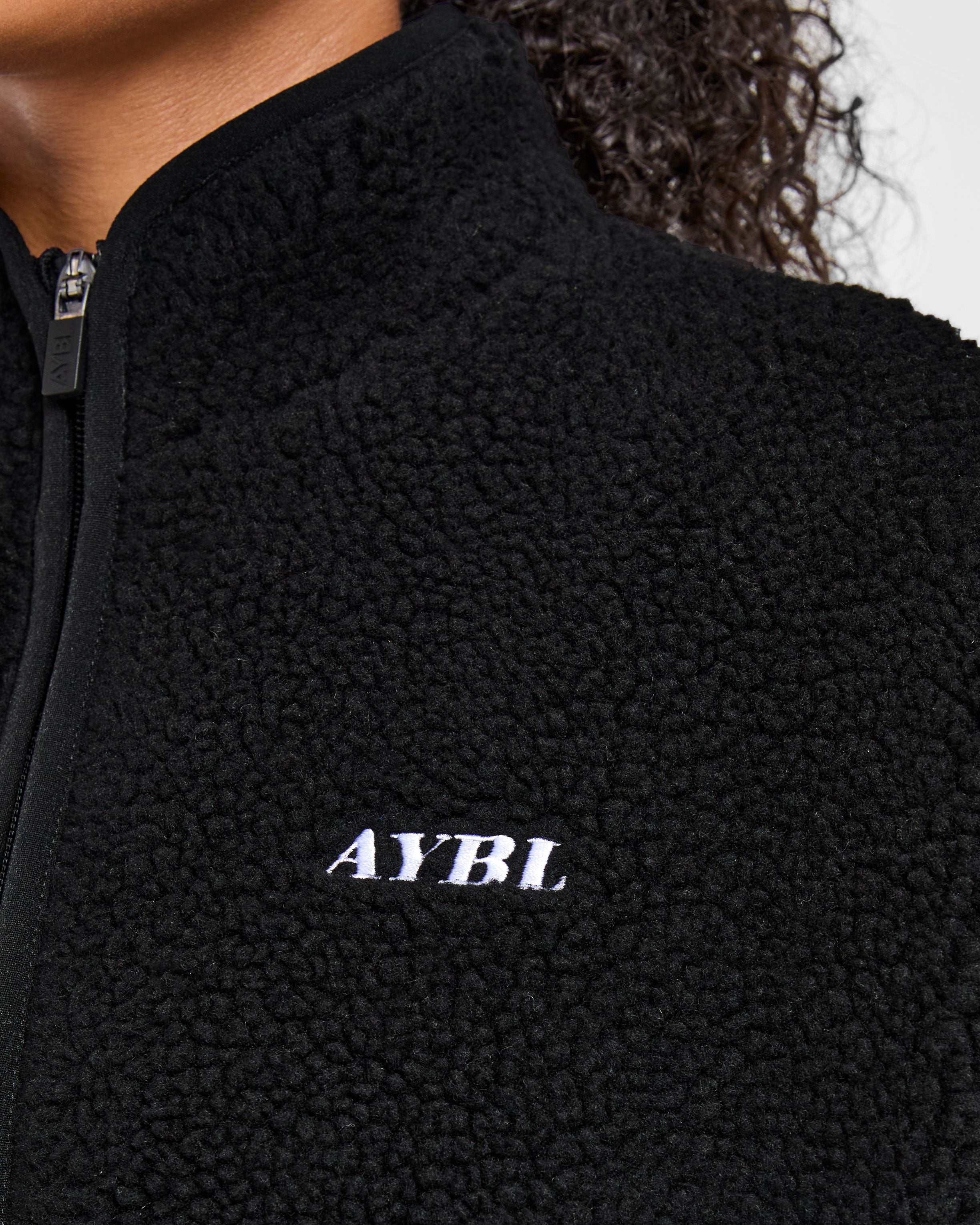 Oversized Zip Up Fleece Jacket - Black