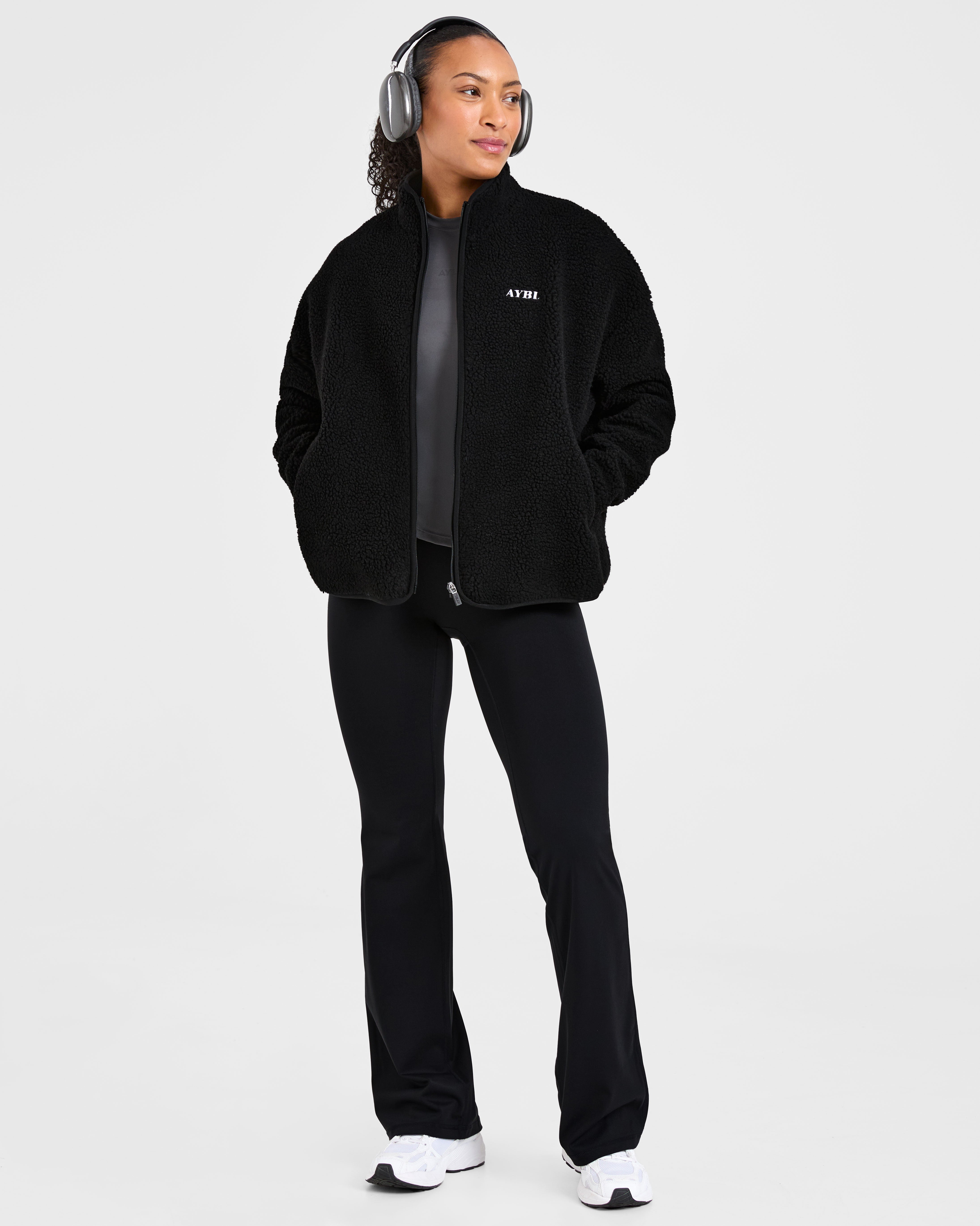 Oversized Zip Up Fleece Jacket - Black