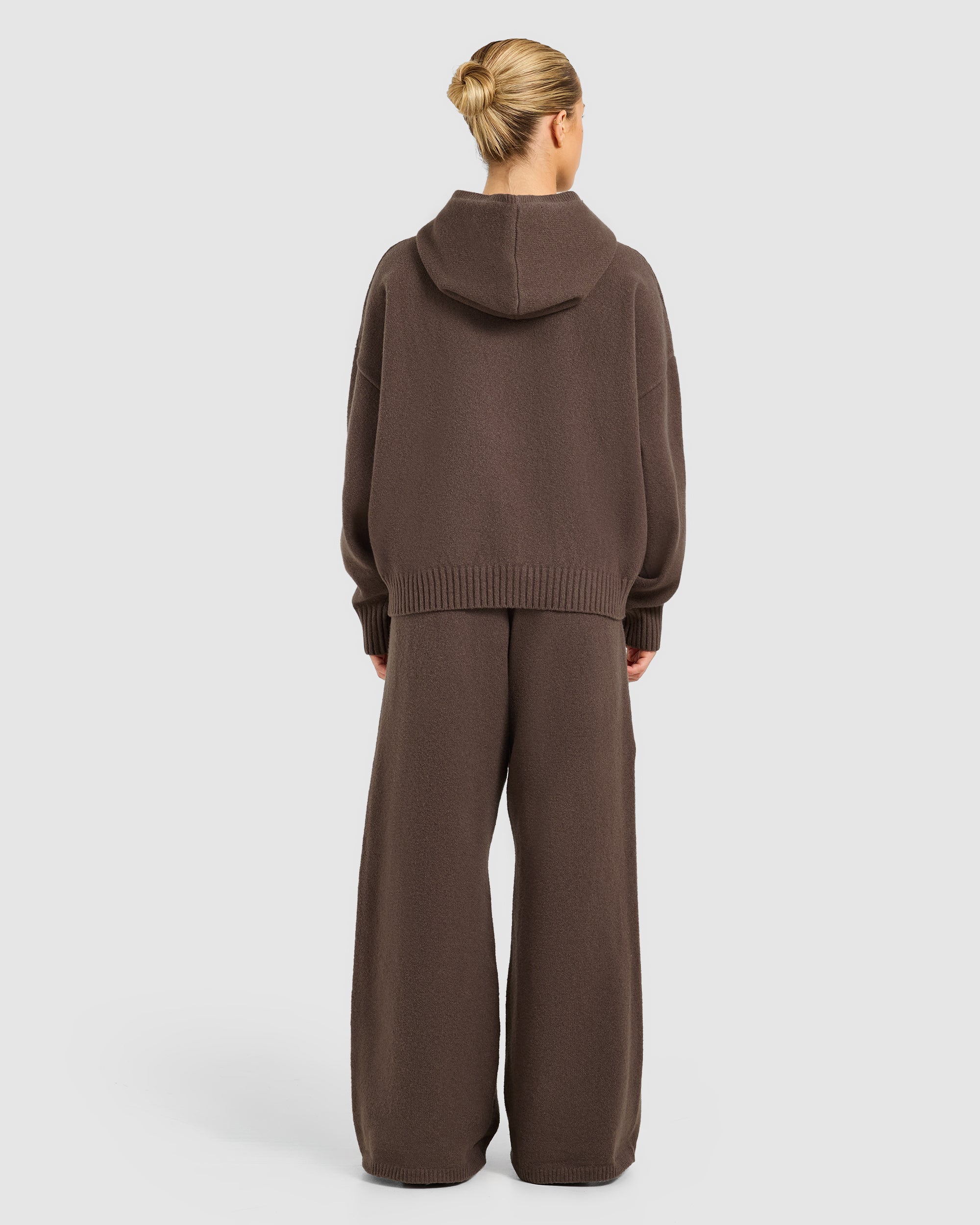 Varsity Oversized Knitted Zip Up Hoodie - Brown