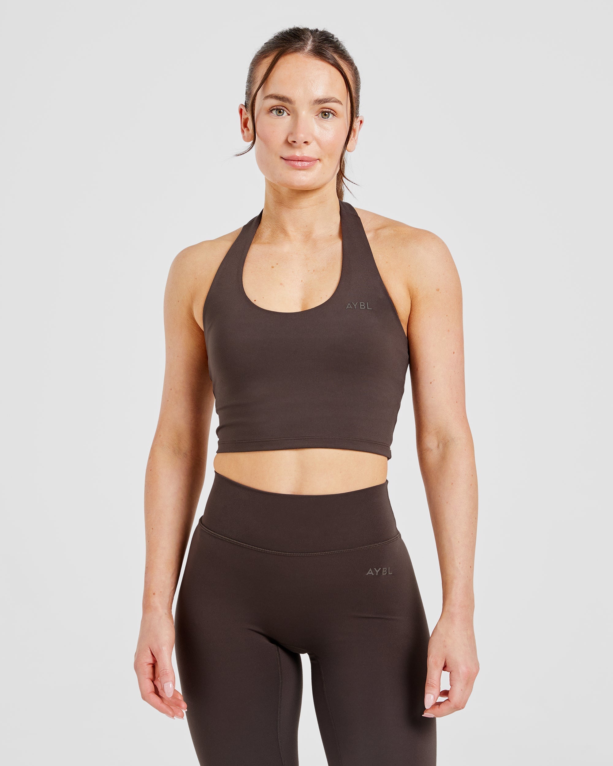 Staple Halterneck Crop Top -  Coffee Brown