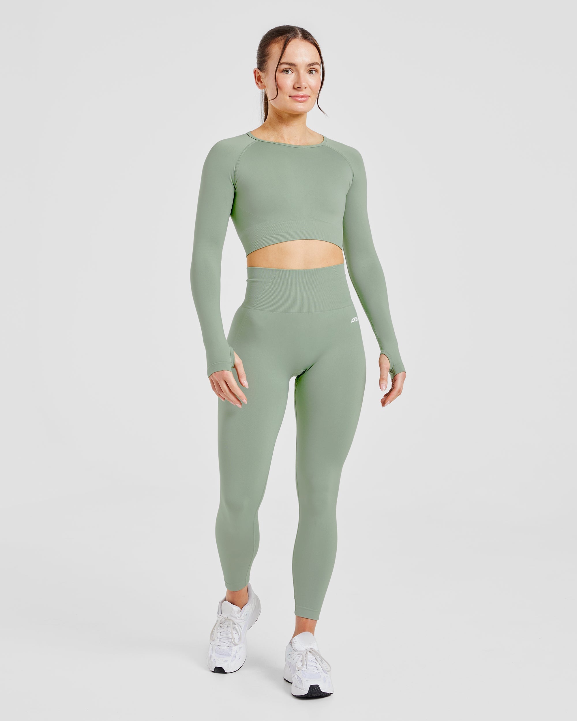 Empower Seamless Long Sleeve Crop Top - Grove Green