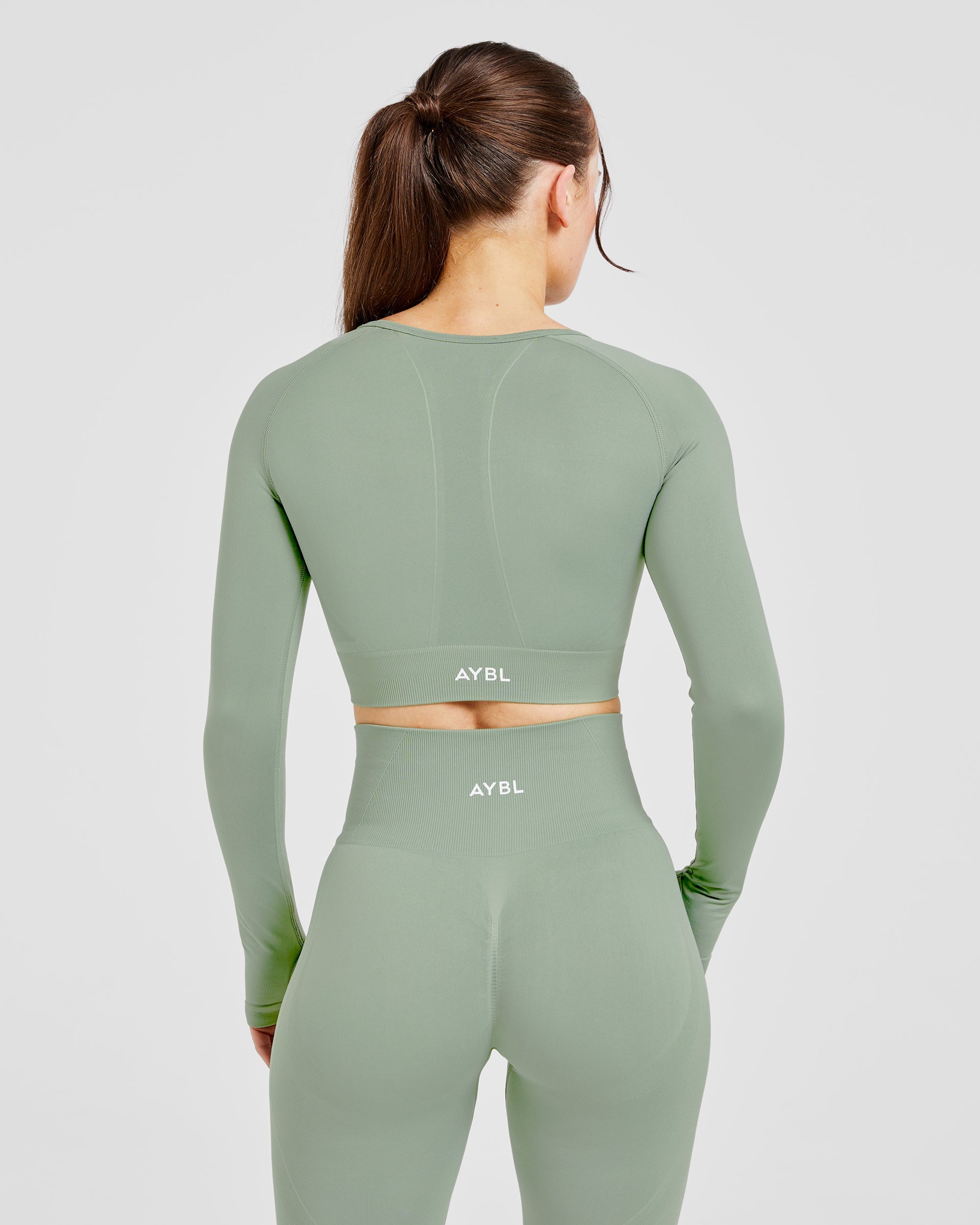 Empower Seamless Long Sleeve Crop Top - Grove Green