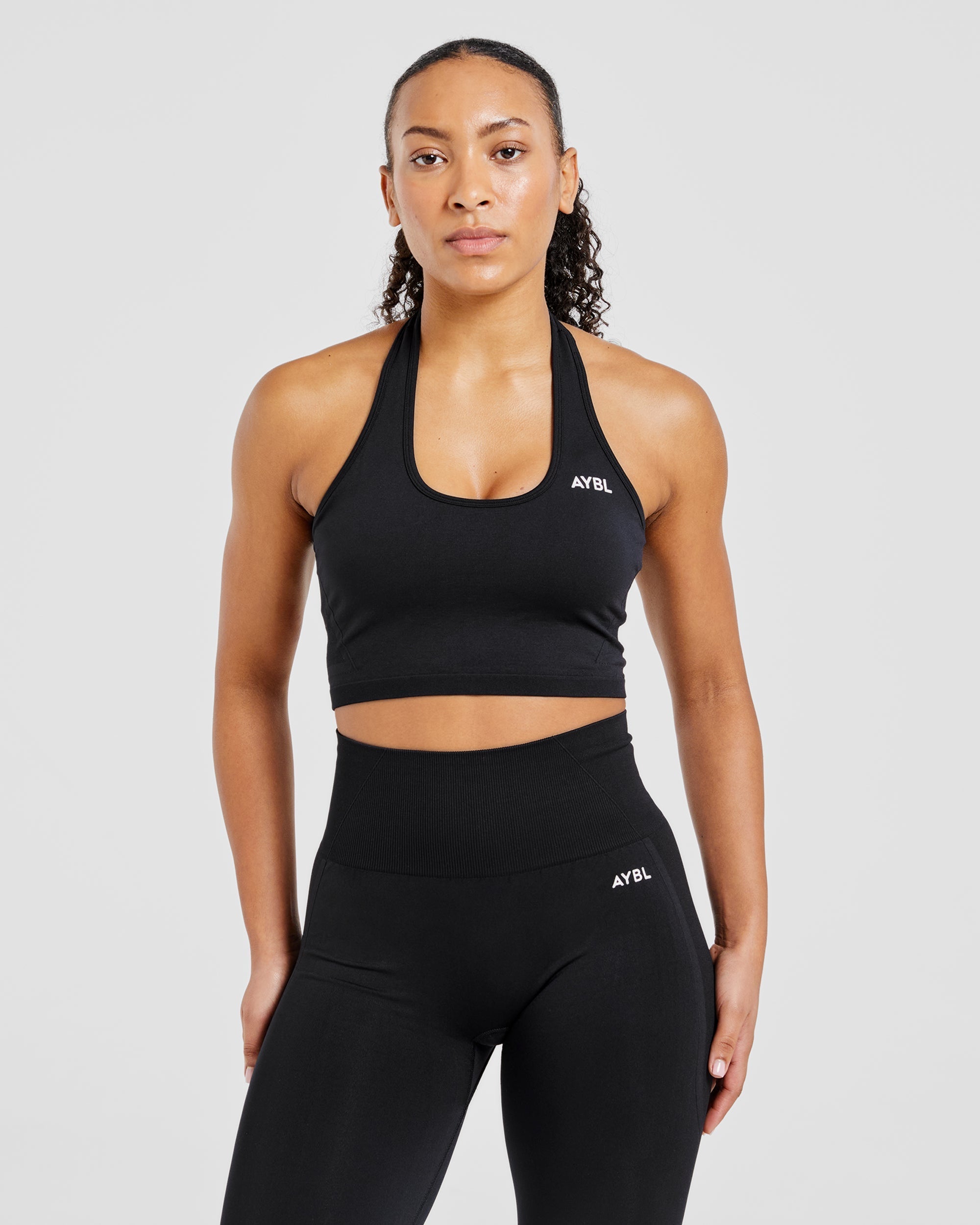 Empower Seamless Halterneck Crop Top - Black