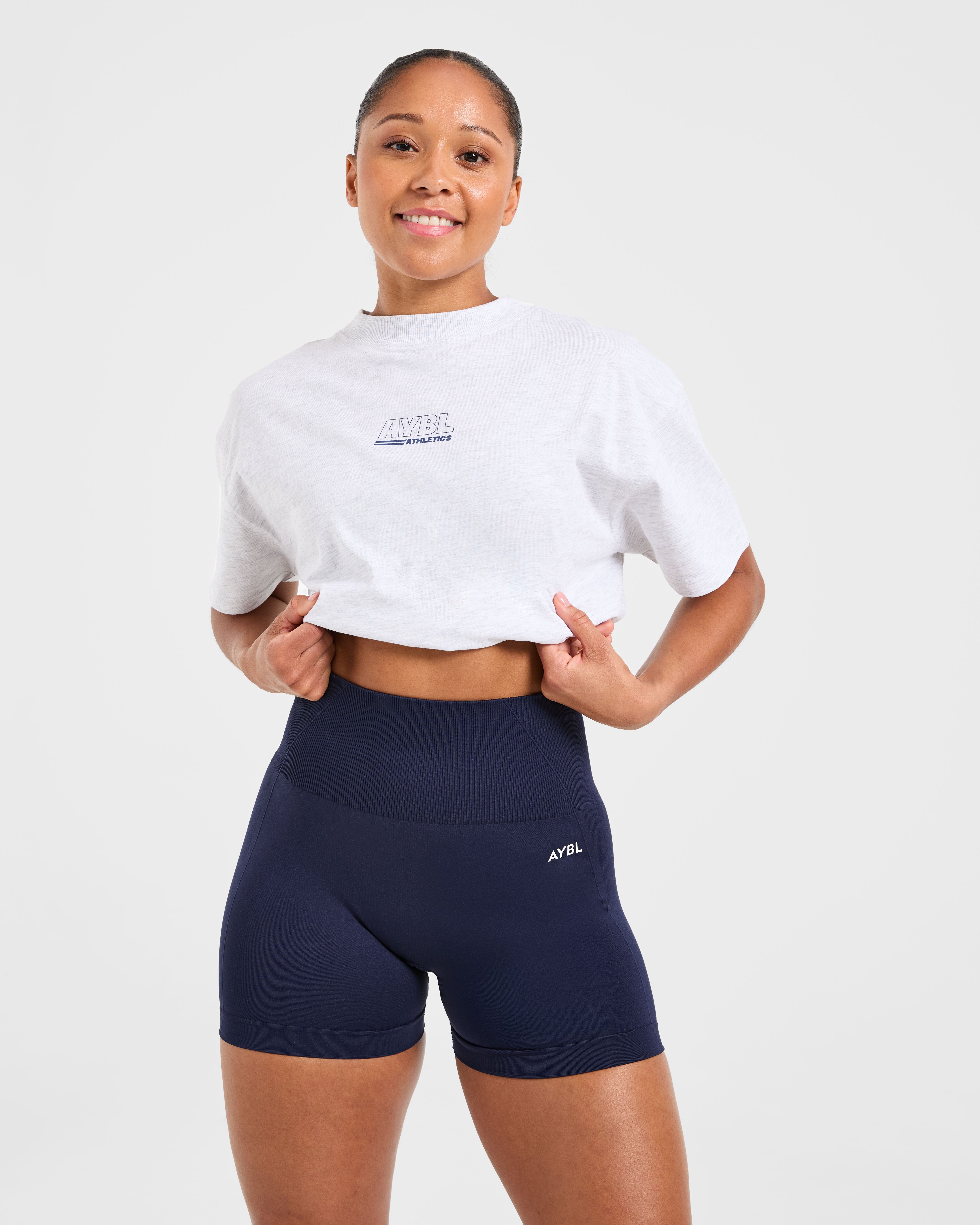 Athletics Track Oversized T Shirt - Heather Grey/Navy