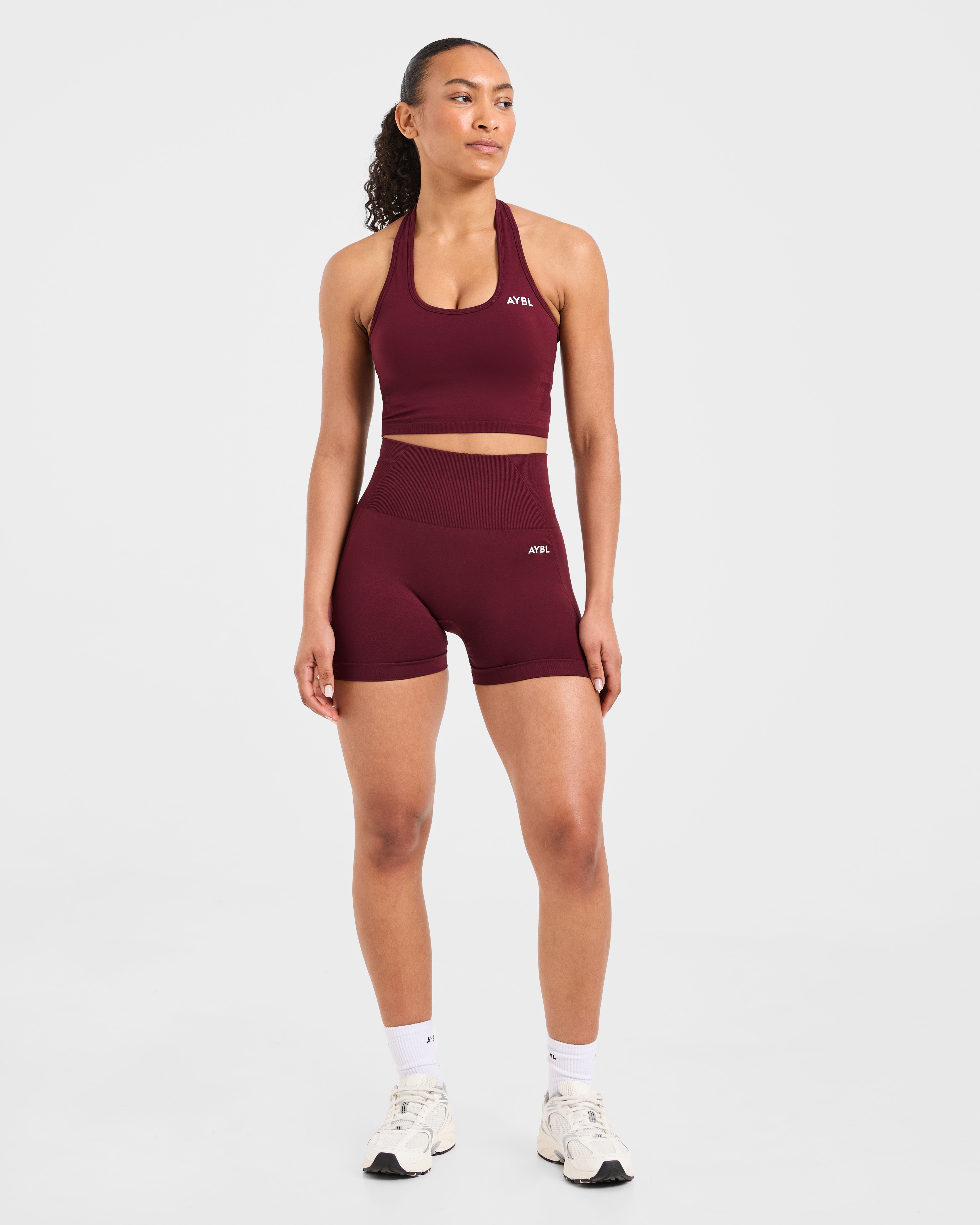 Empower Seamless Halterneck Crop Top - Red Wine