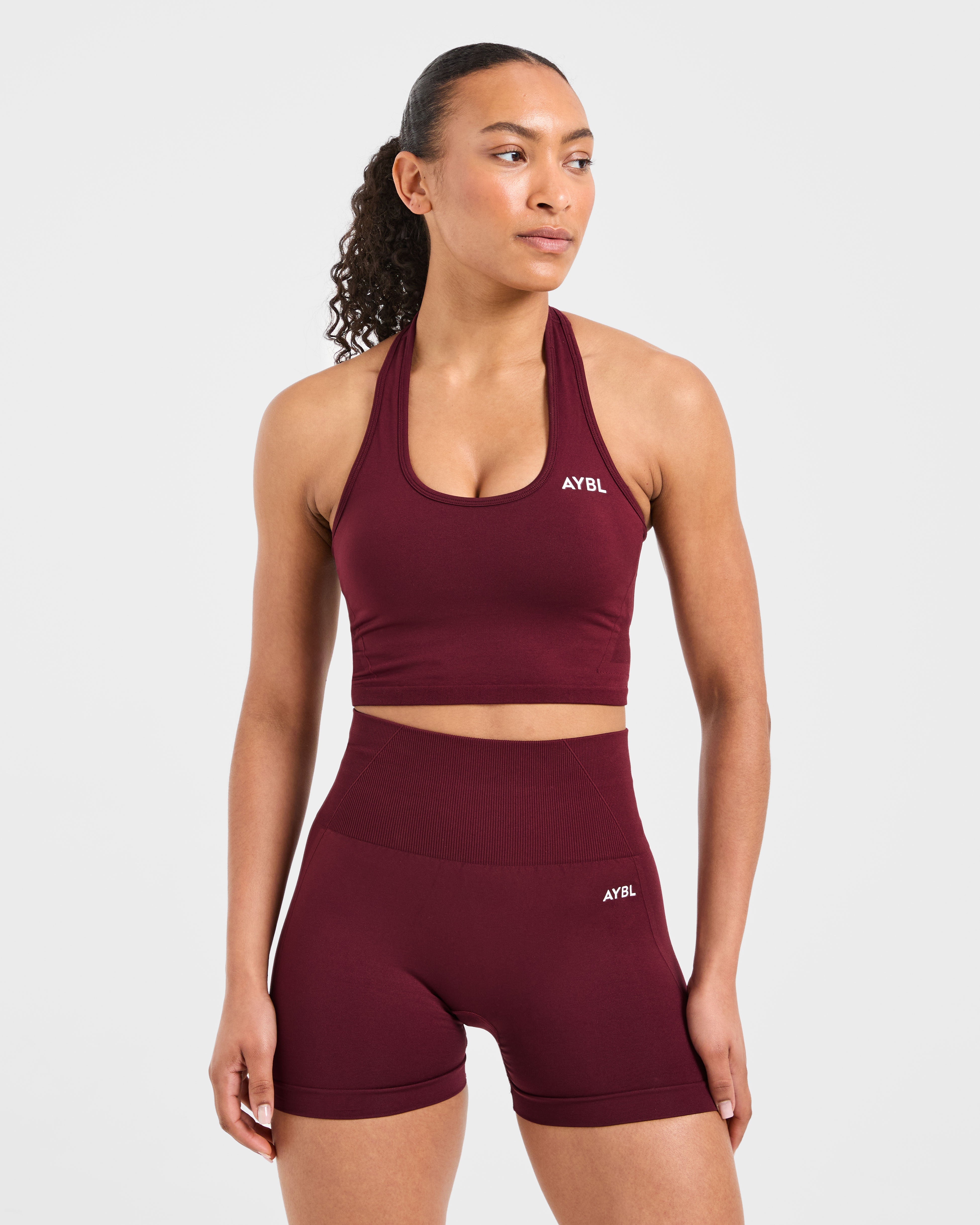 Empower Seamless Halterneck Crop Top - Red Wine