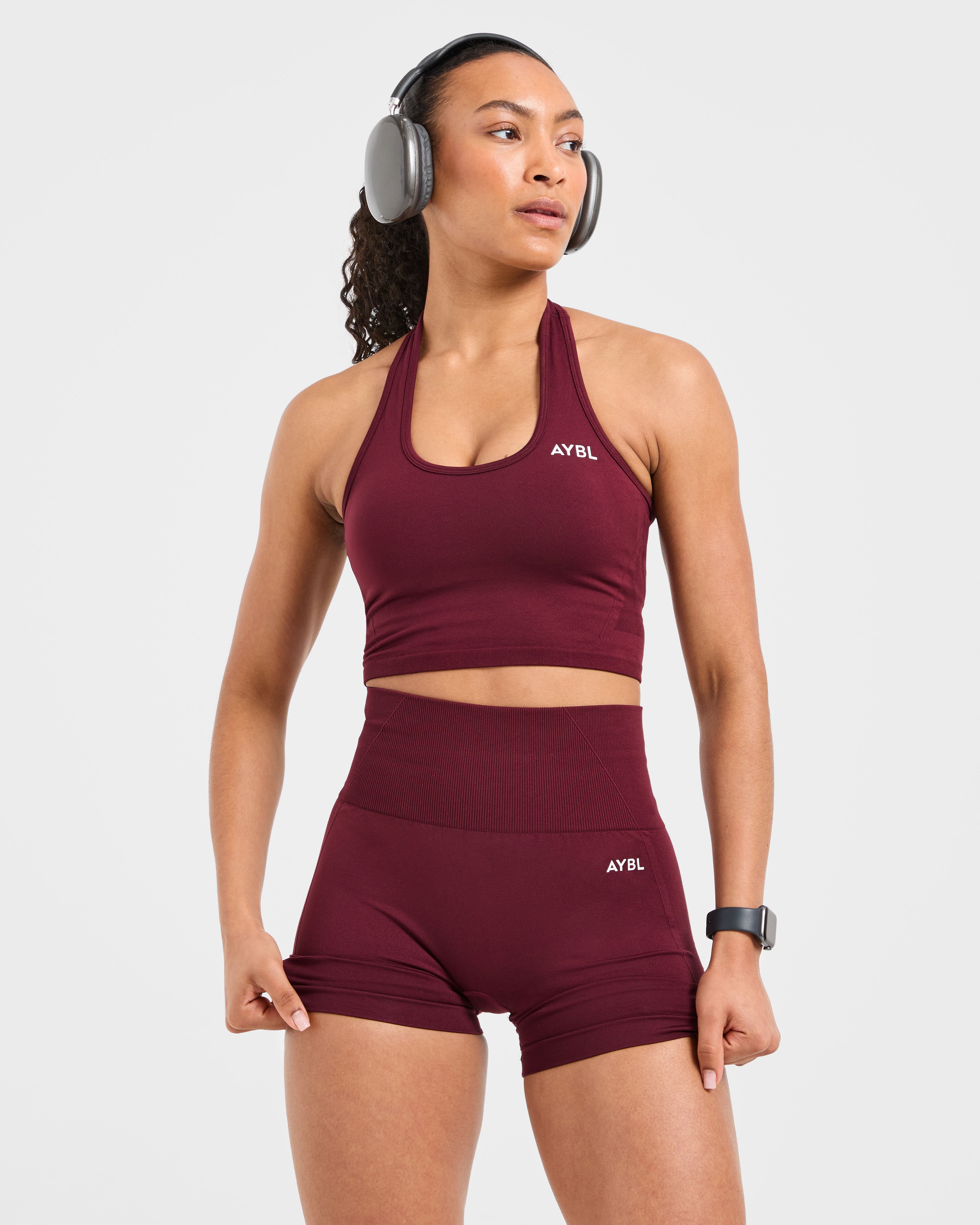 Empower Seamless Halterneck Crop Top - Red Wine