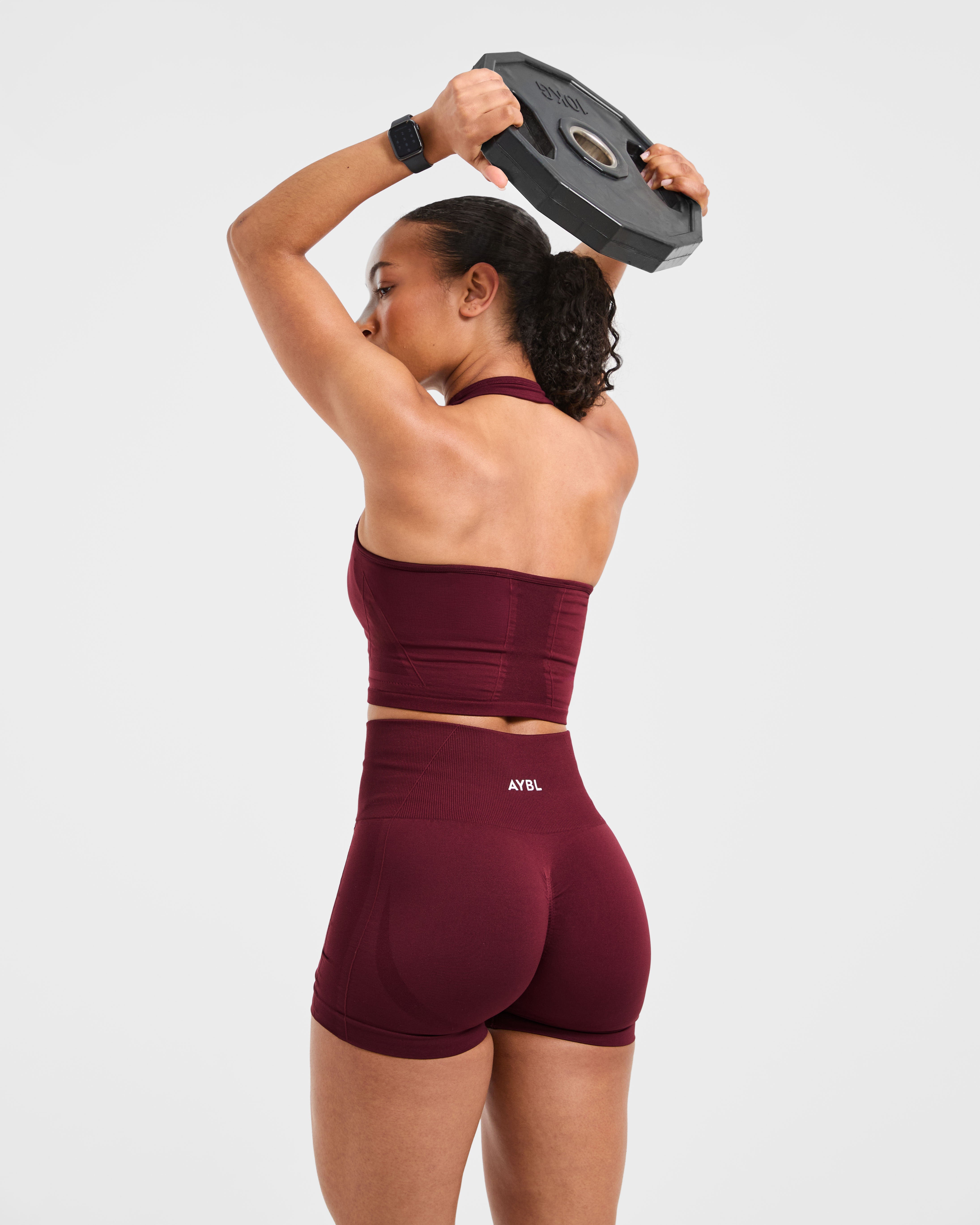 Empower Seamless Halterneck Crop Top - Red Wine