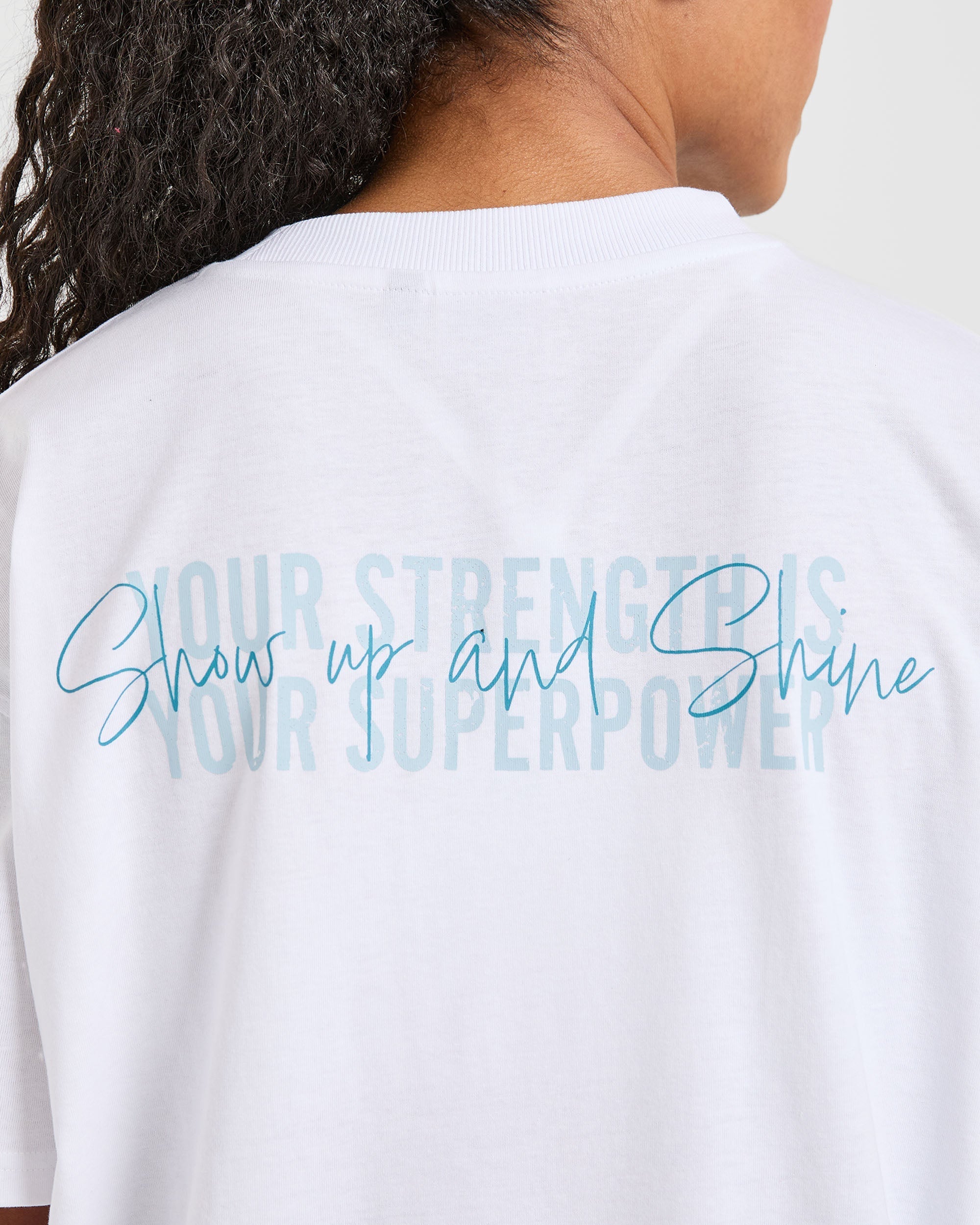 Show Up Oversized T Shirt - White/Blue