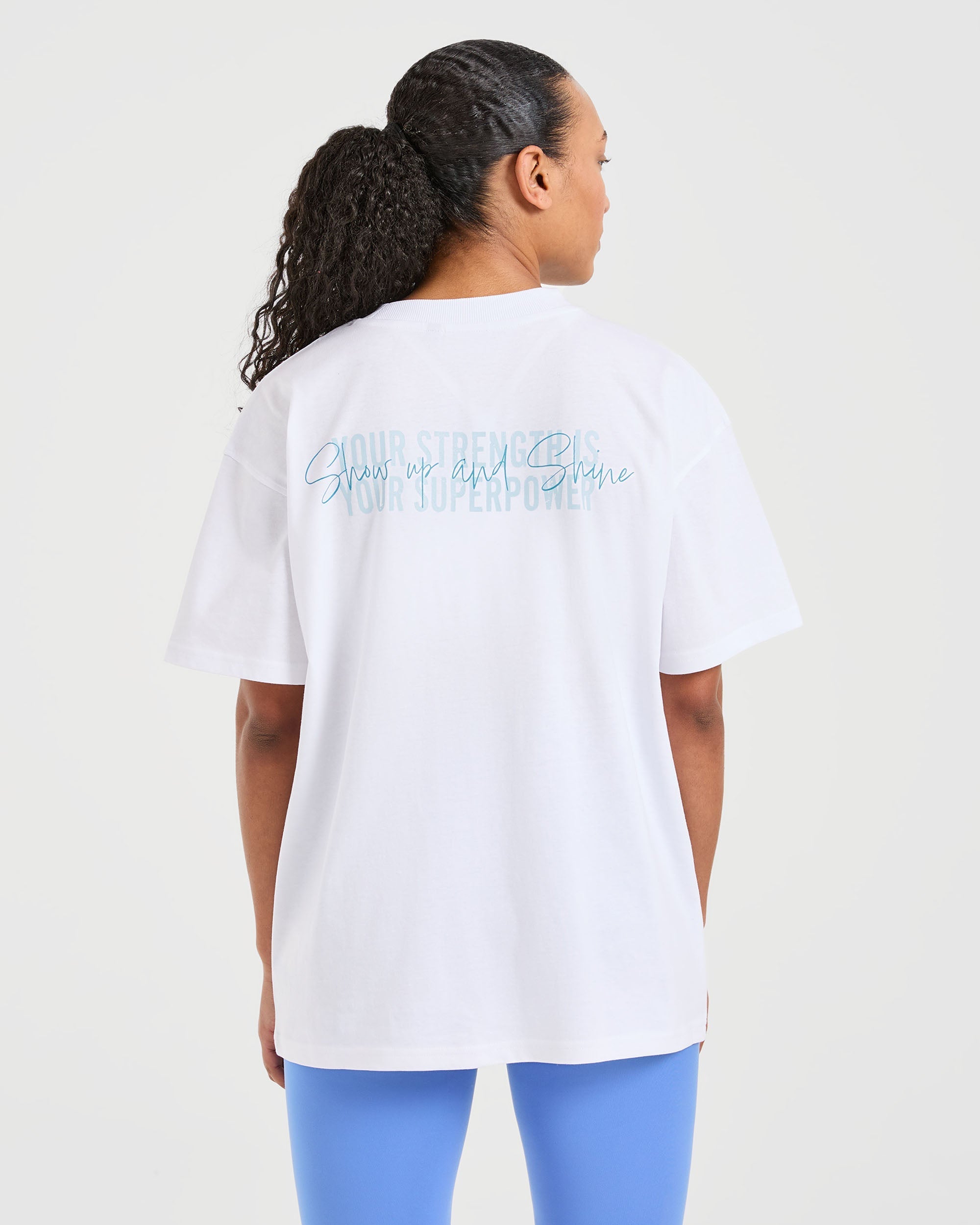 Show Up Oversized T Shirt - White/Blue