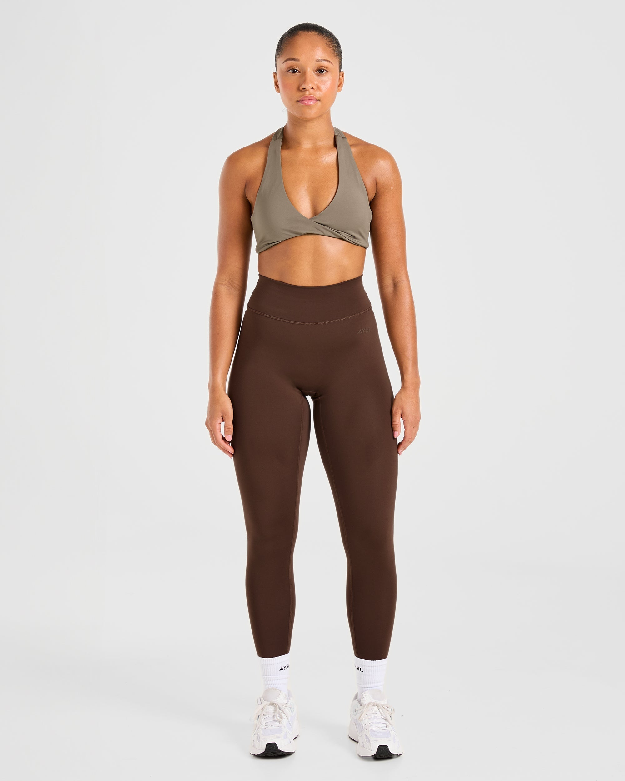 Essential Halterneck Sports Bra - Mocha Brown