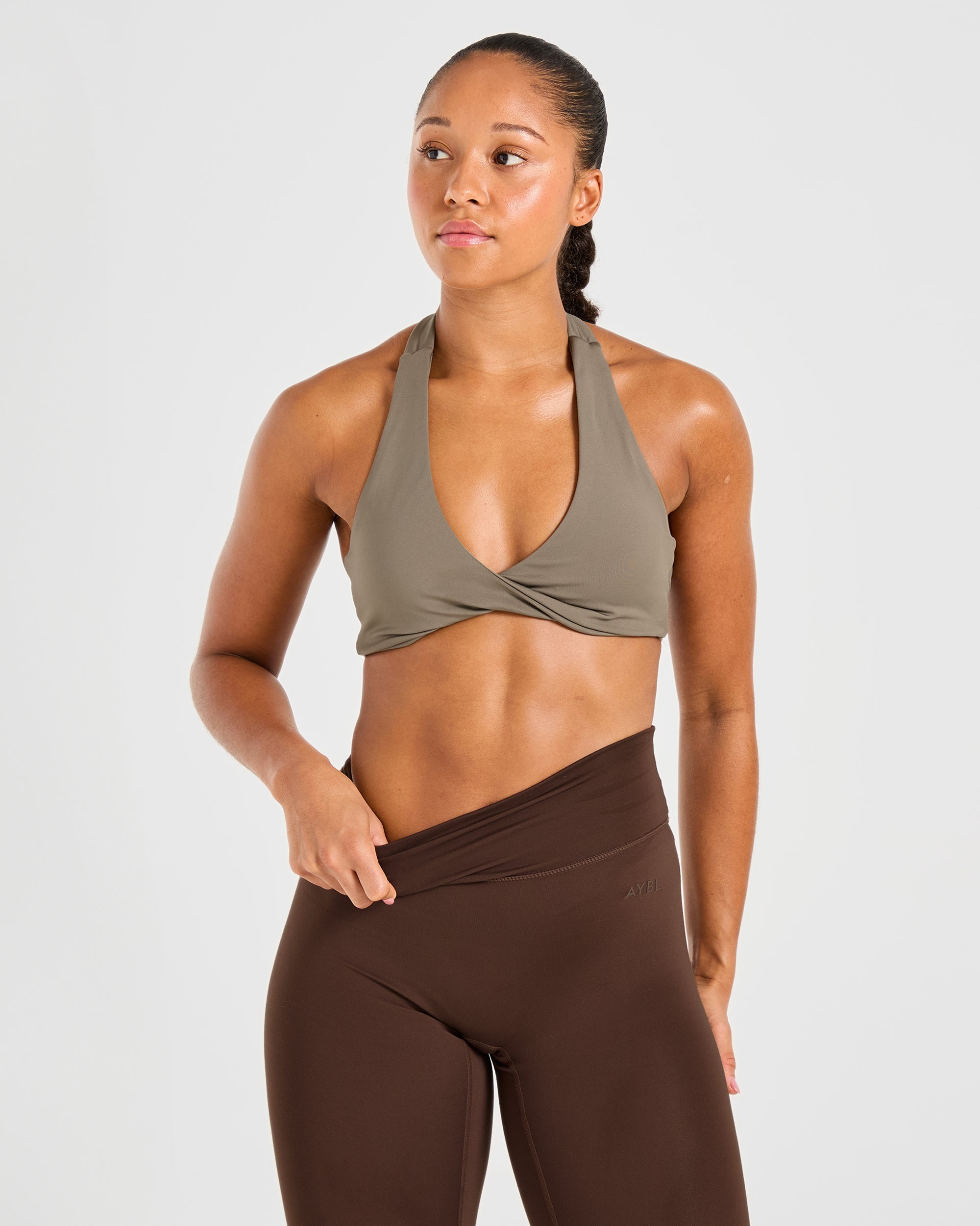 Essential Halterneck Sports Bra - Mocha Brown