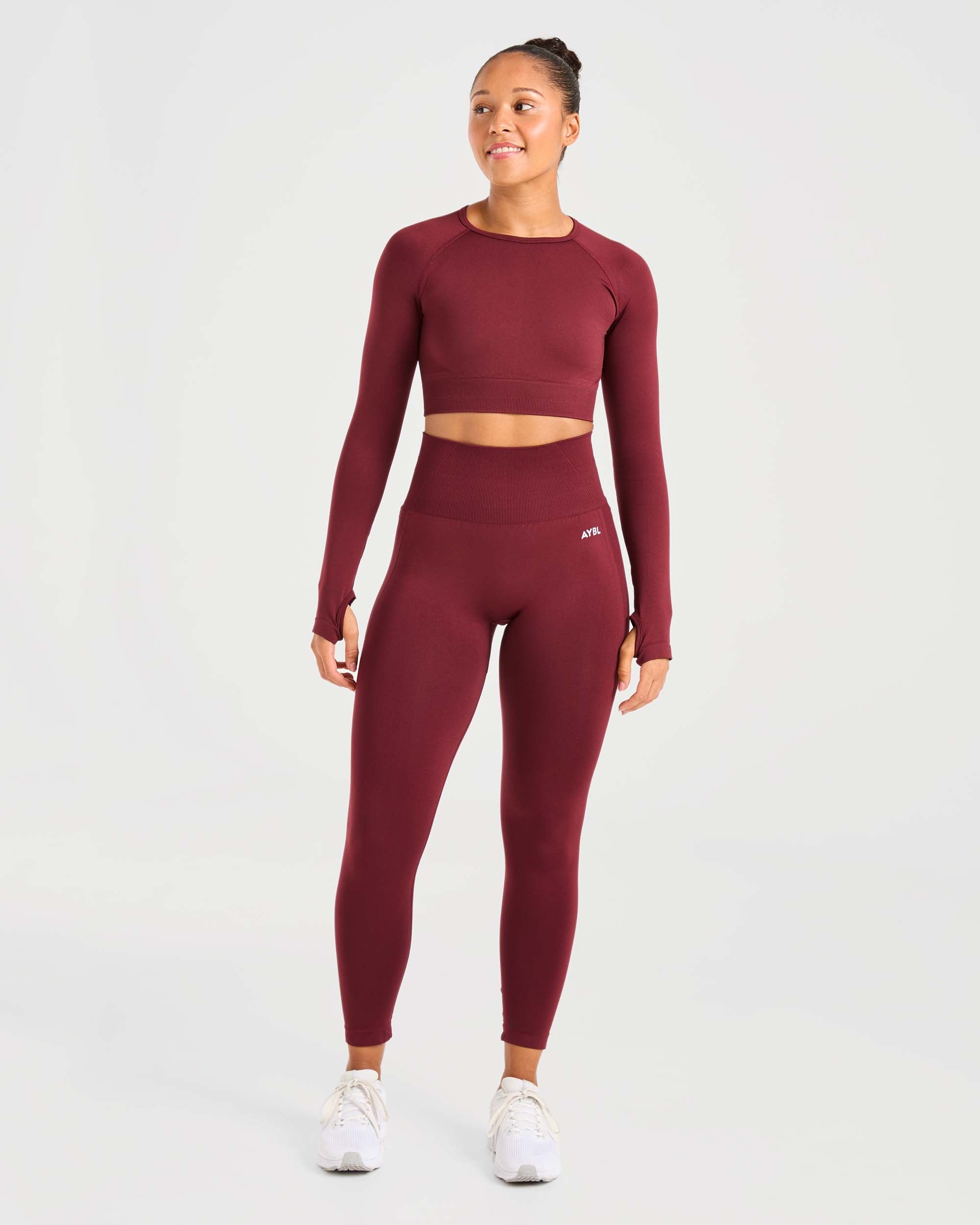 Empower Seamless Long Sleeve Crop Top - Red Wine