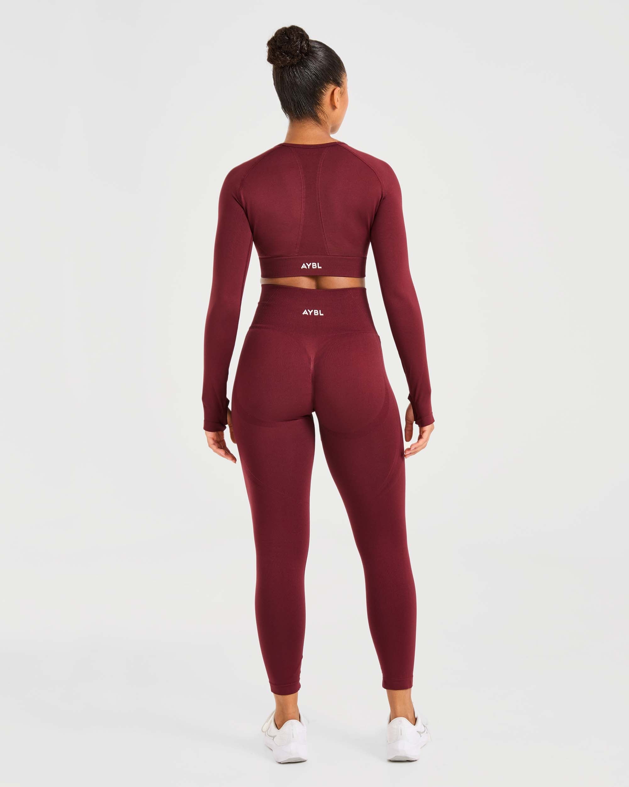 Empower Seamless Long Sleeve Crop Top - Red Wine