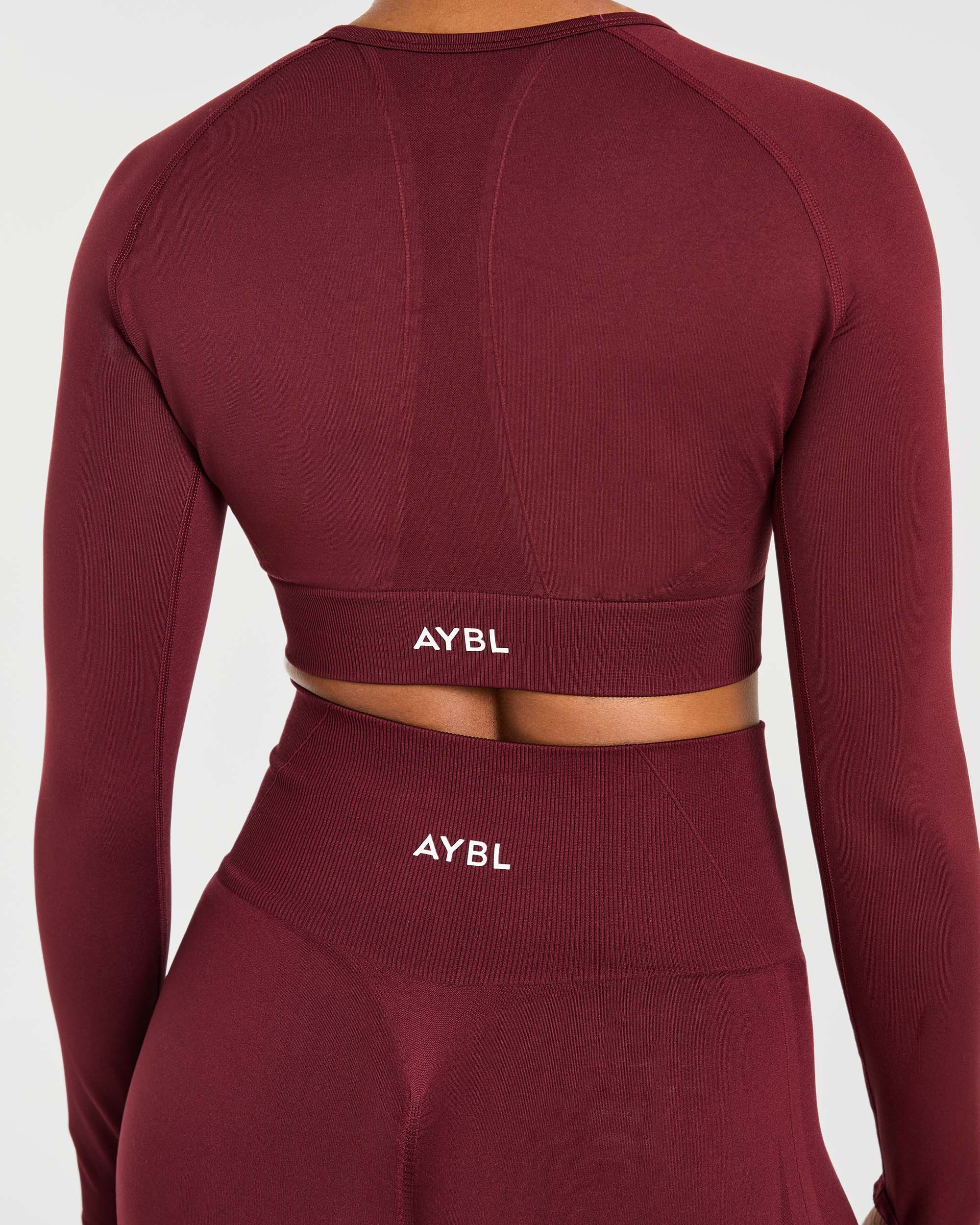 Empower Seamless Long Sleeve Crop Top - Red Wine