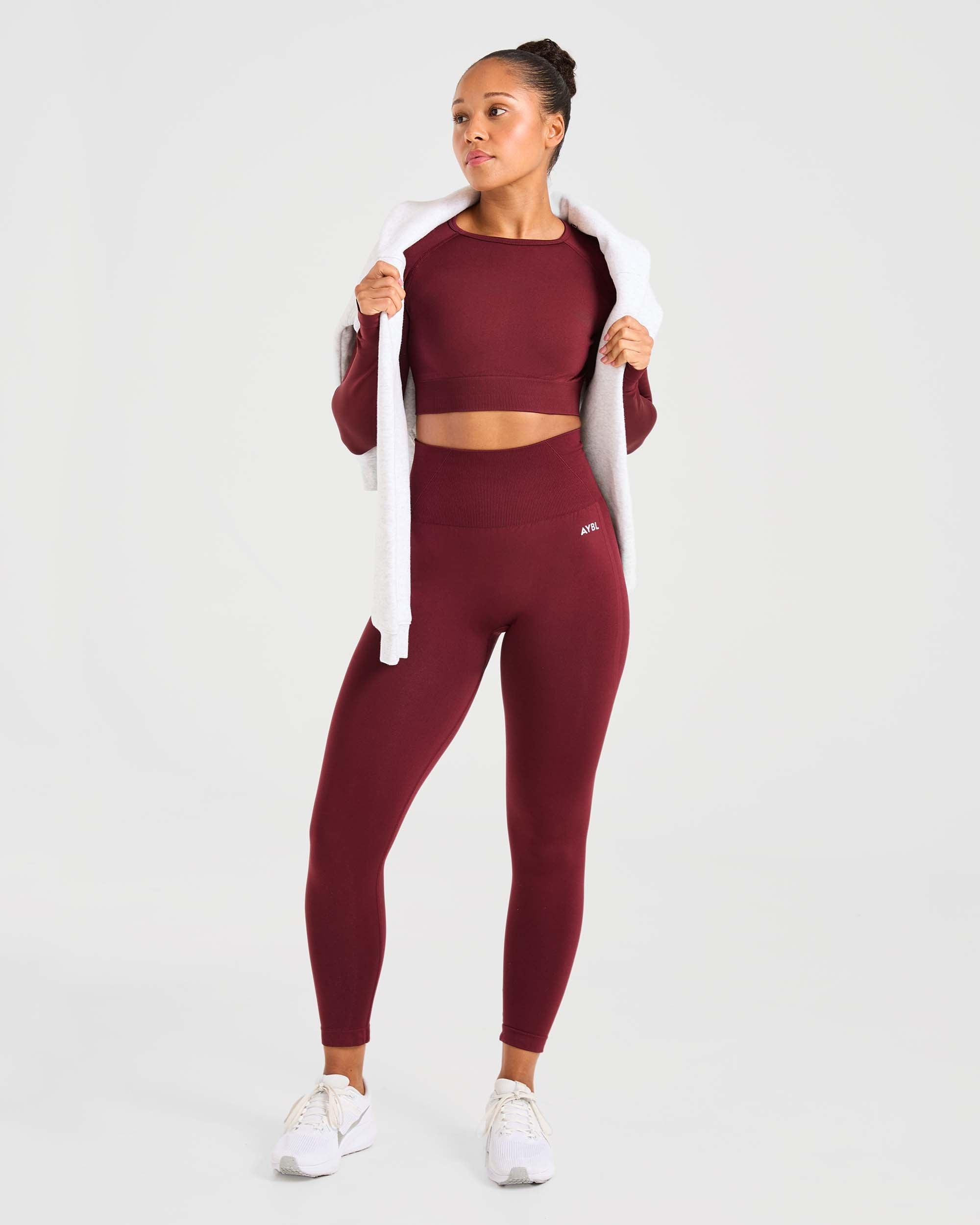 Empower Seamless Long Sleeve Crop Top - Red Wine