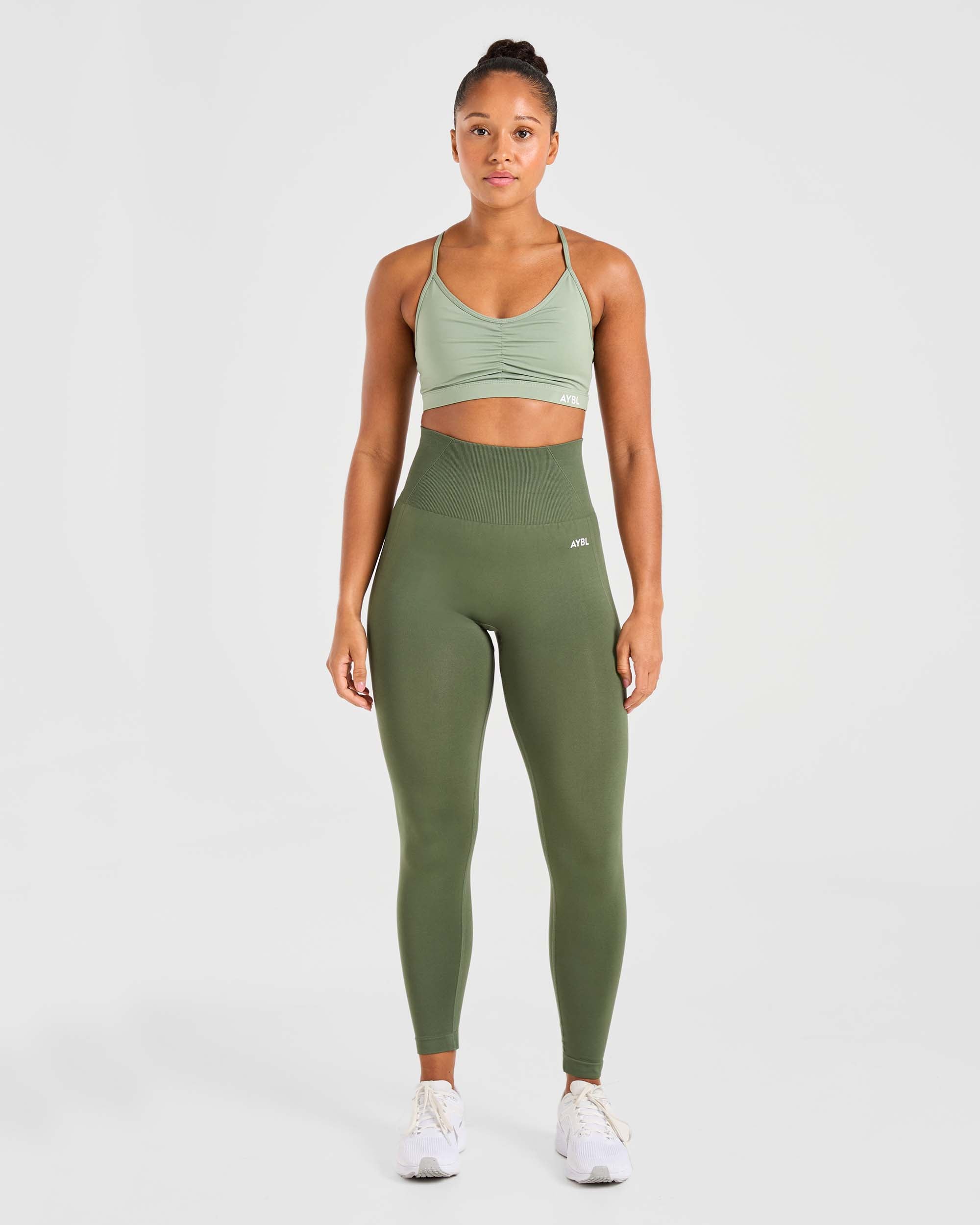 Essential Ruched Sports Bra - Olive Green