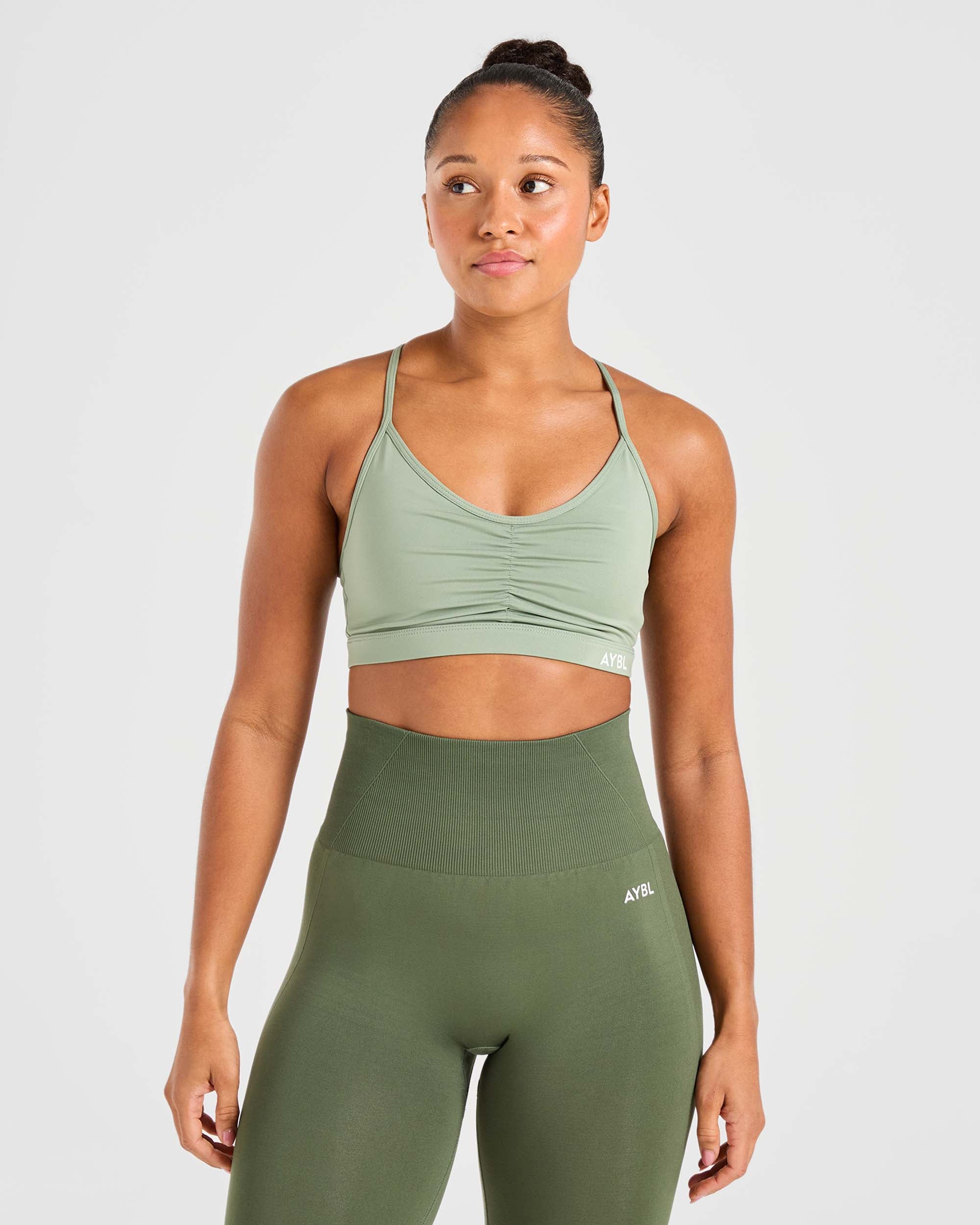 Essential Ruched Sports Bra - Olive Green