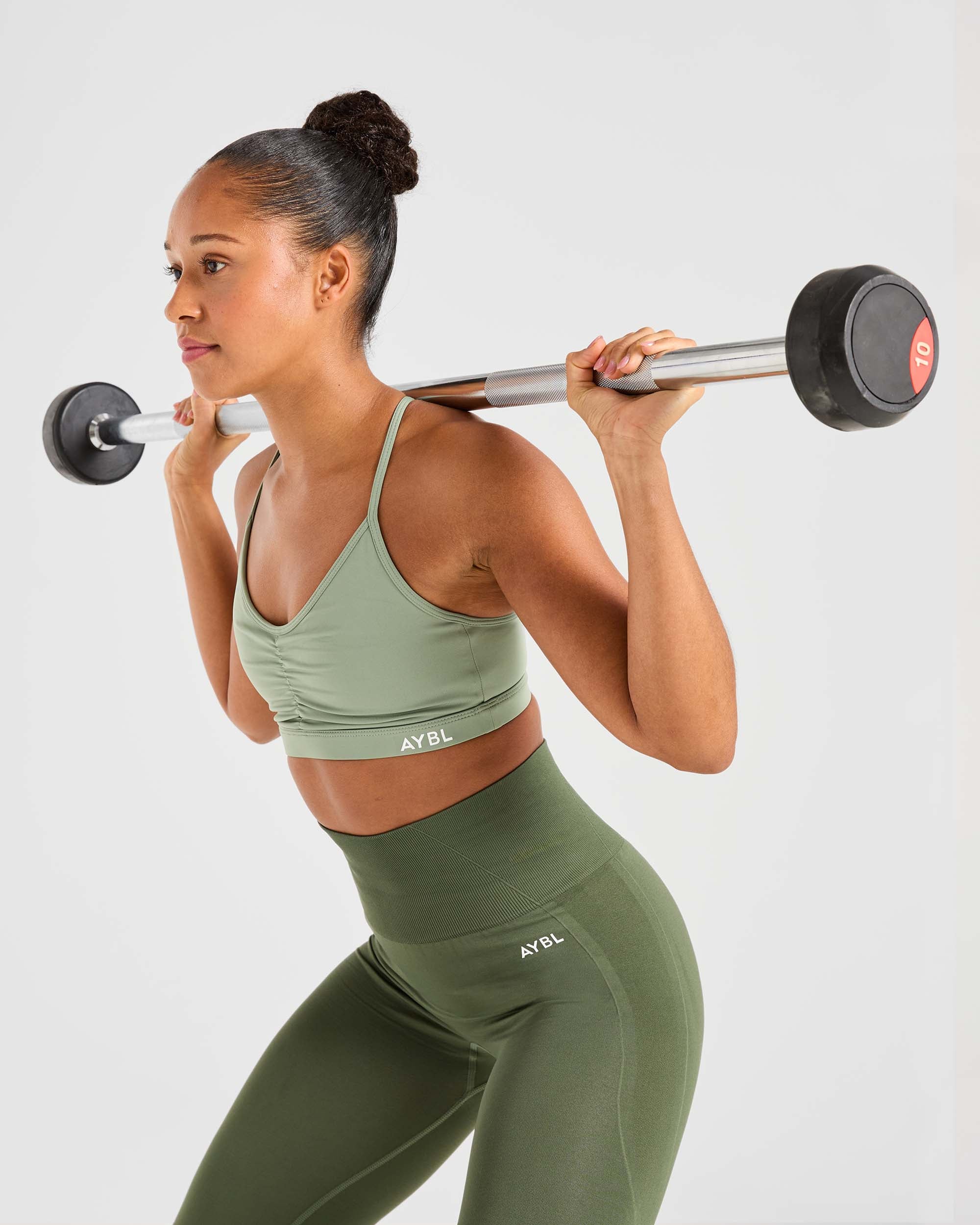 Essential Ruched Sports Bra - Olive Green