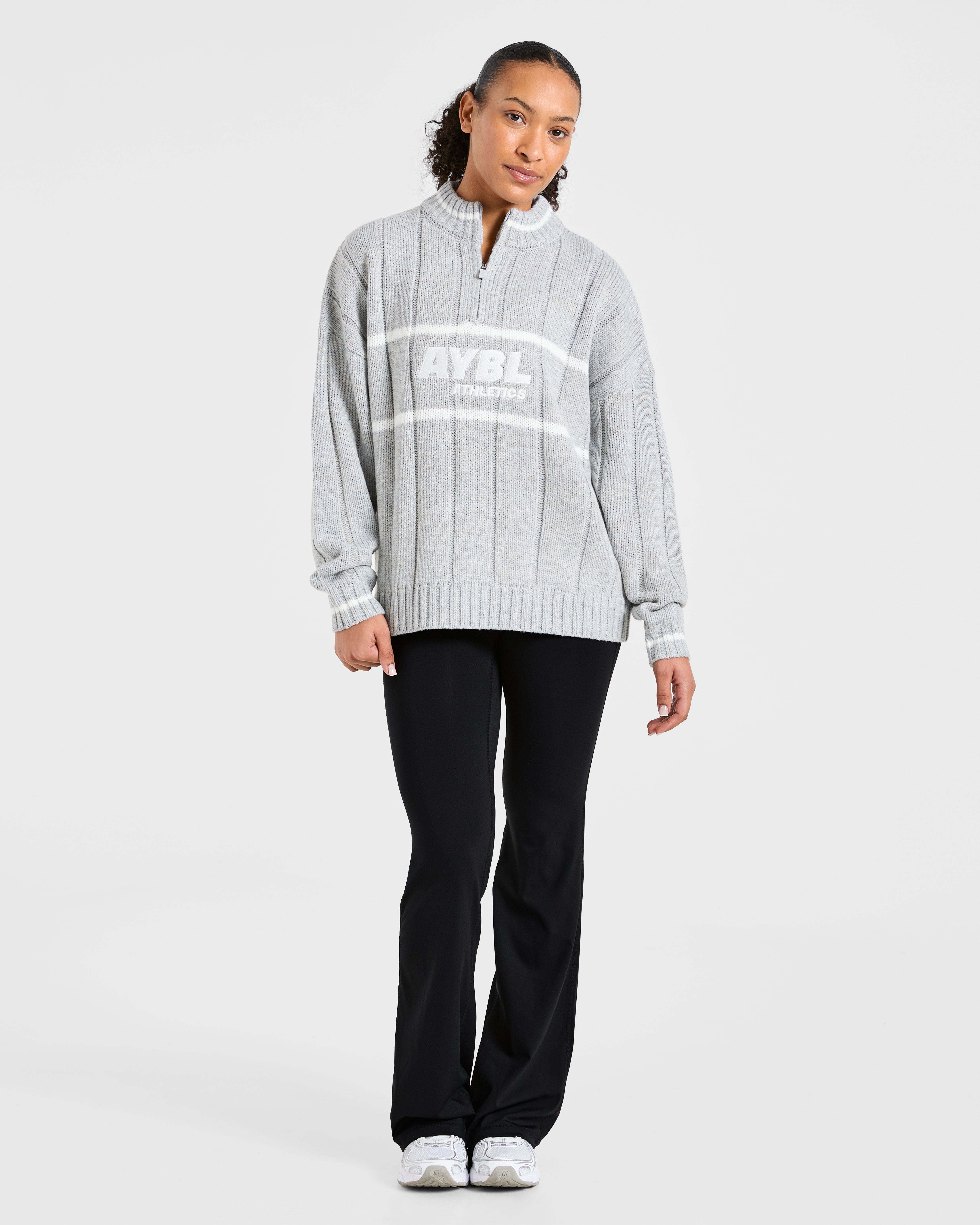 Athletics Oversized Knitted 1/4 Zip - Grey Marl