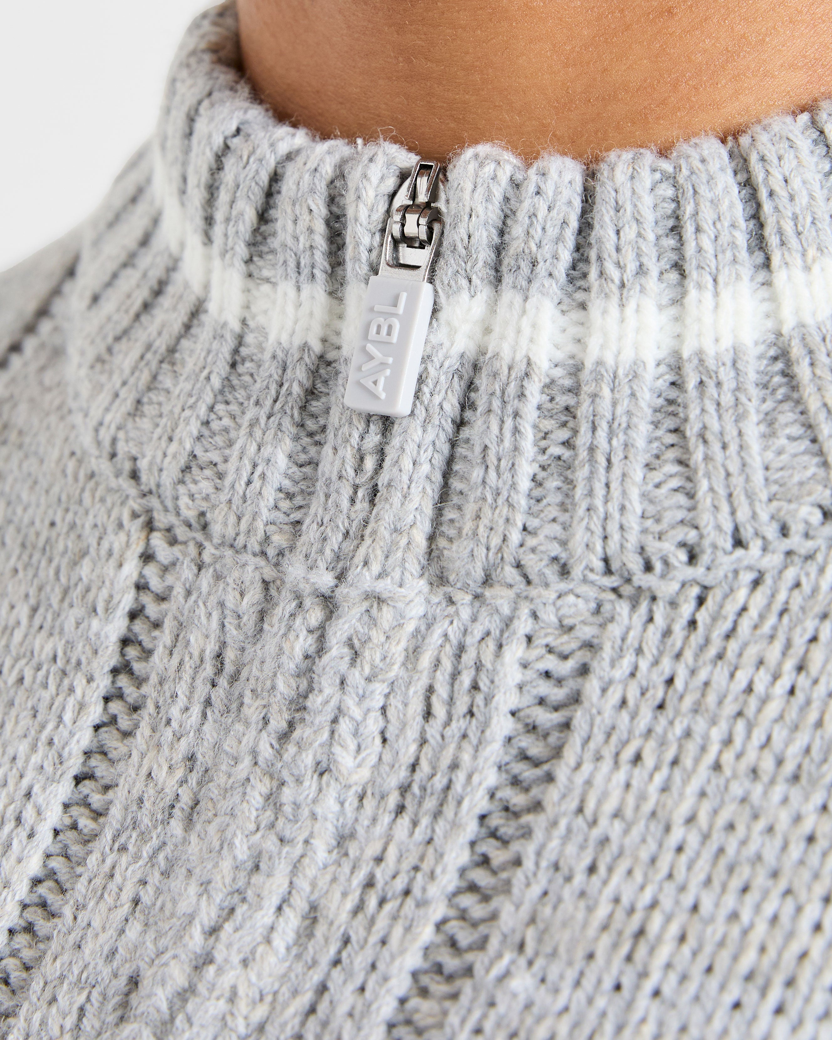 Athletics Oversized Knitted 1/4 Zip - Grey Marl